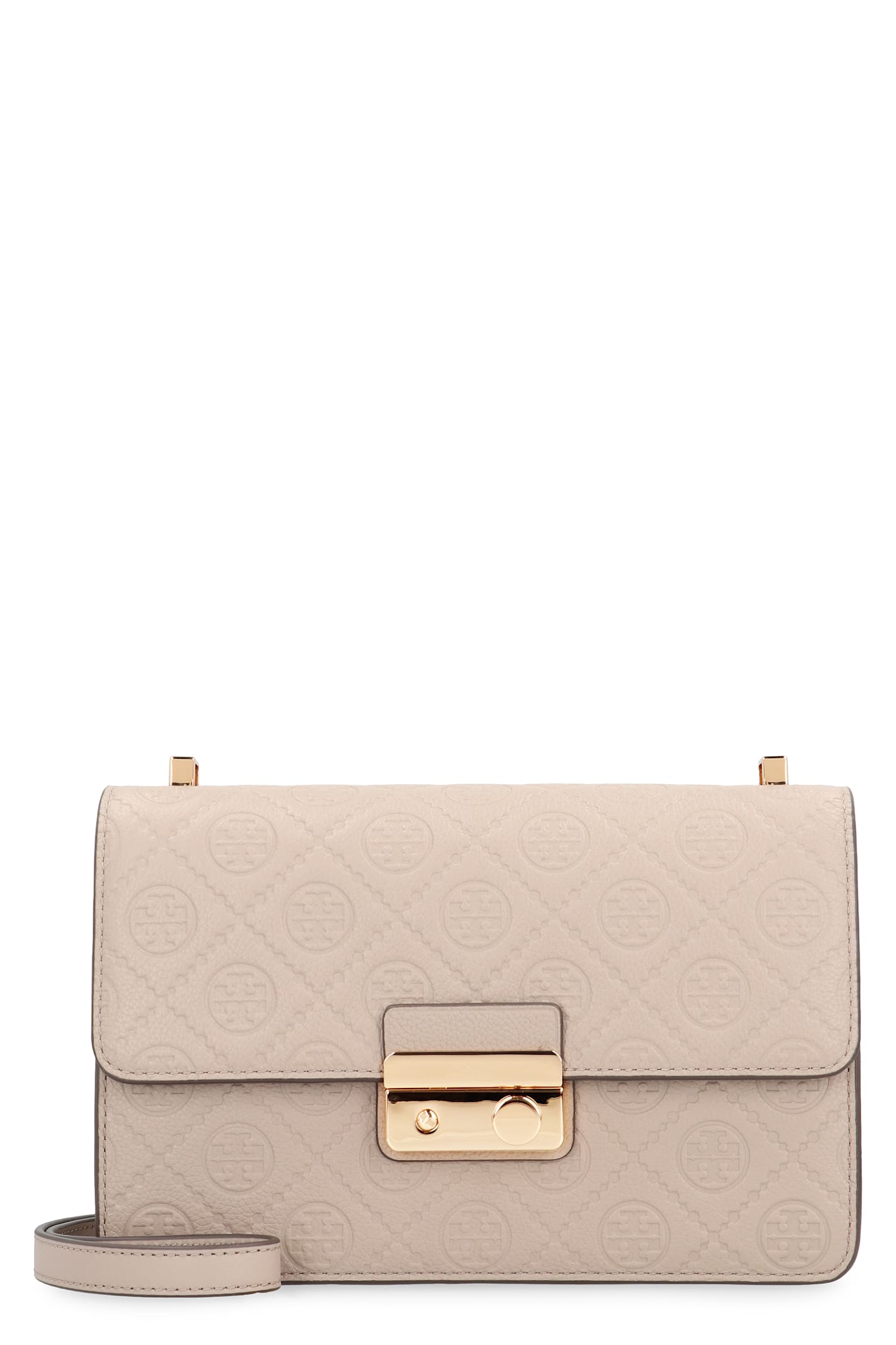 Tory Burch T Monogram Leather Shoulder Bag In Gray