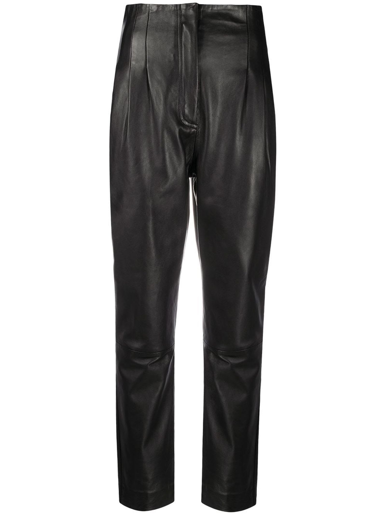 Alberta Ferretti Black High-waisted Leather Trousers