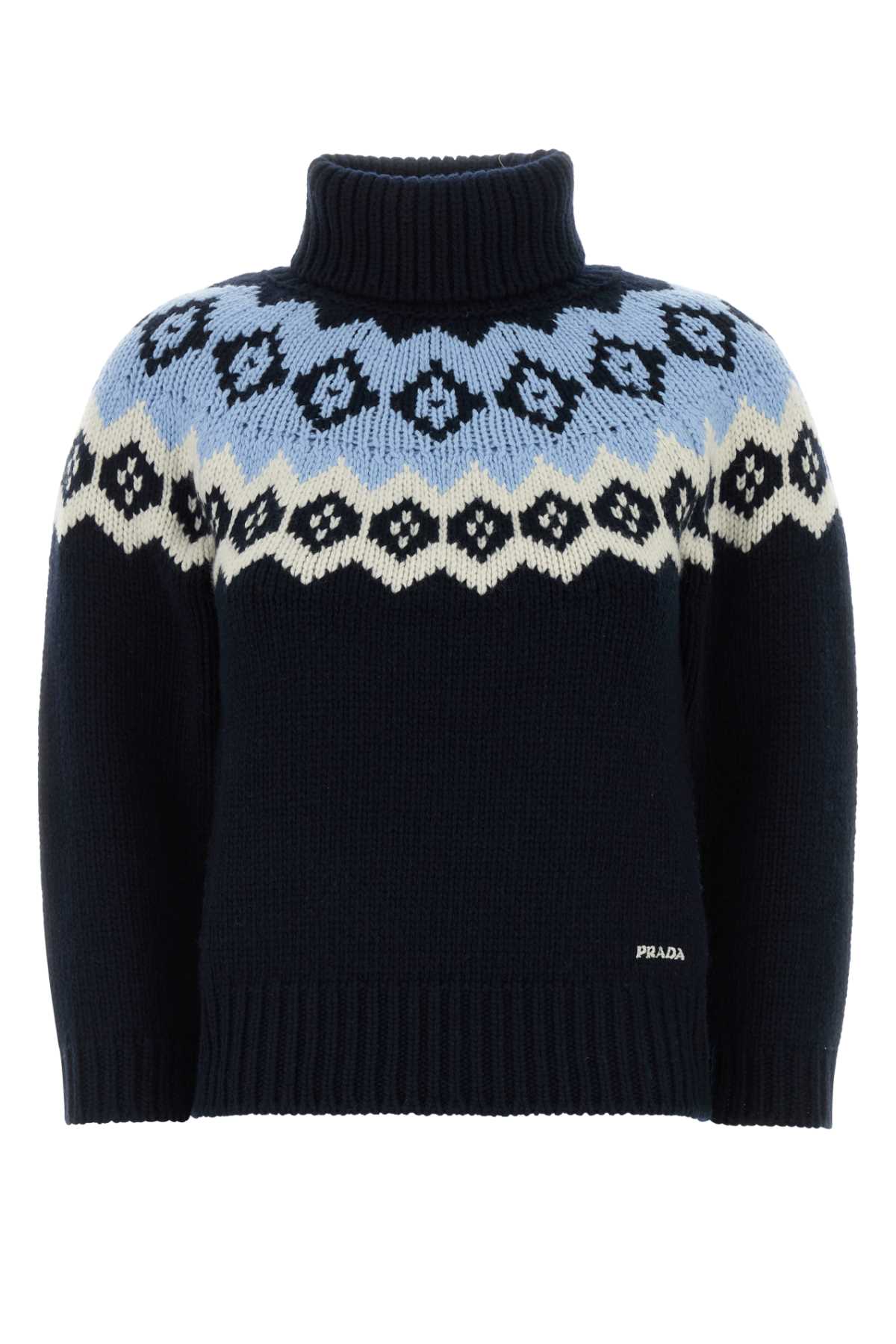 Prada Dark Blue Wool Blend Sweater In Multi