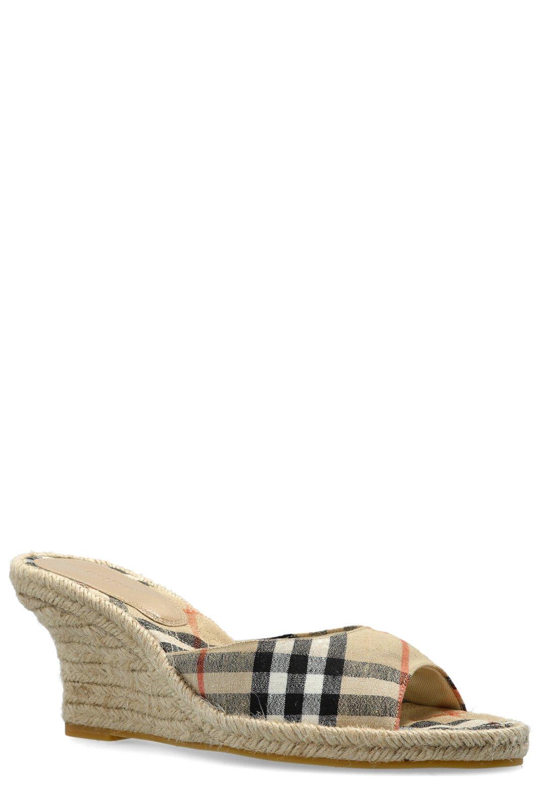 Burberry Checked Canvas-jacquard Espadrille Wedge Mules