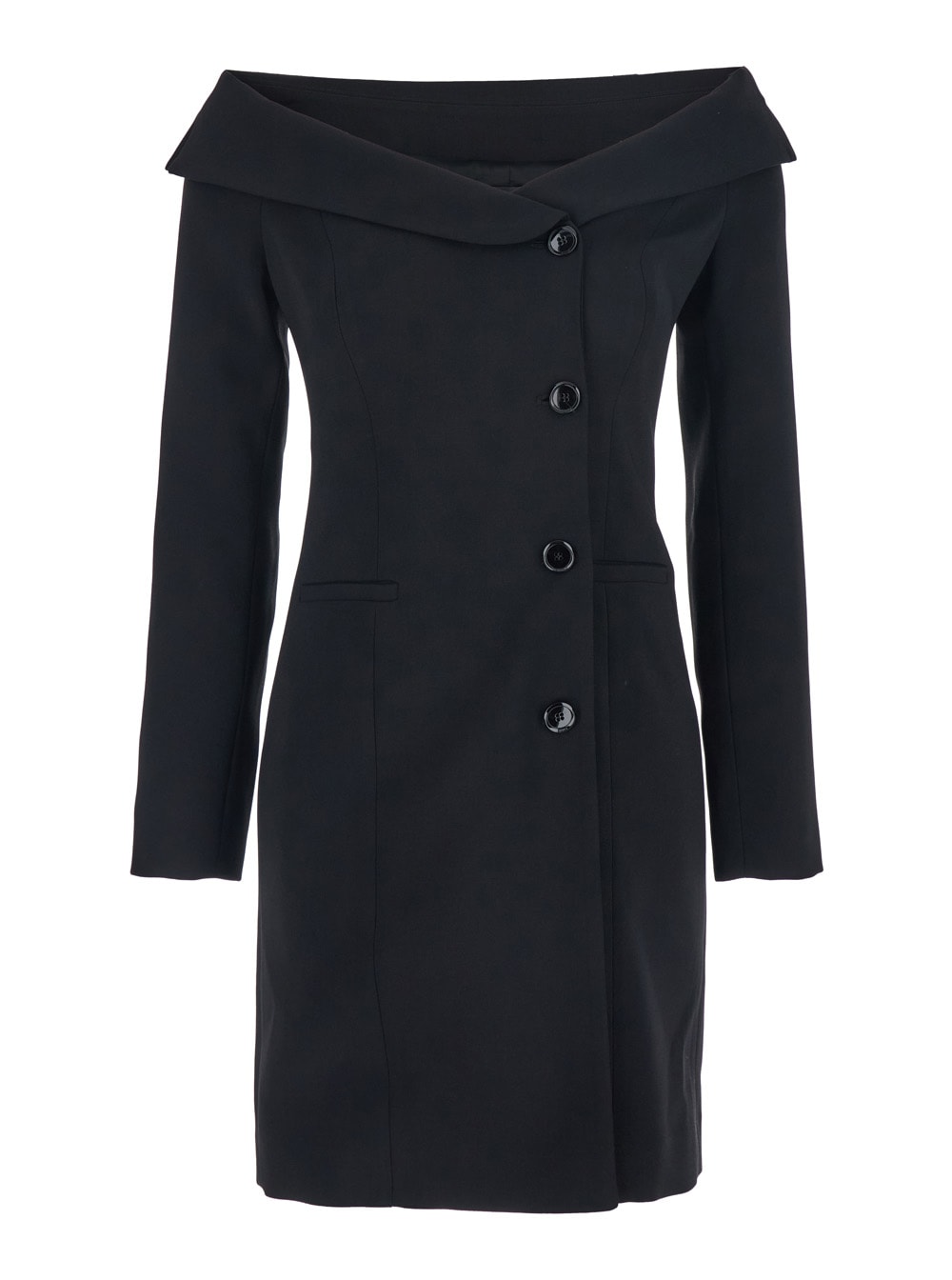 Pinko Black Dress With Front Neckline And Bare Shoulders In Fabric Woman In Black