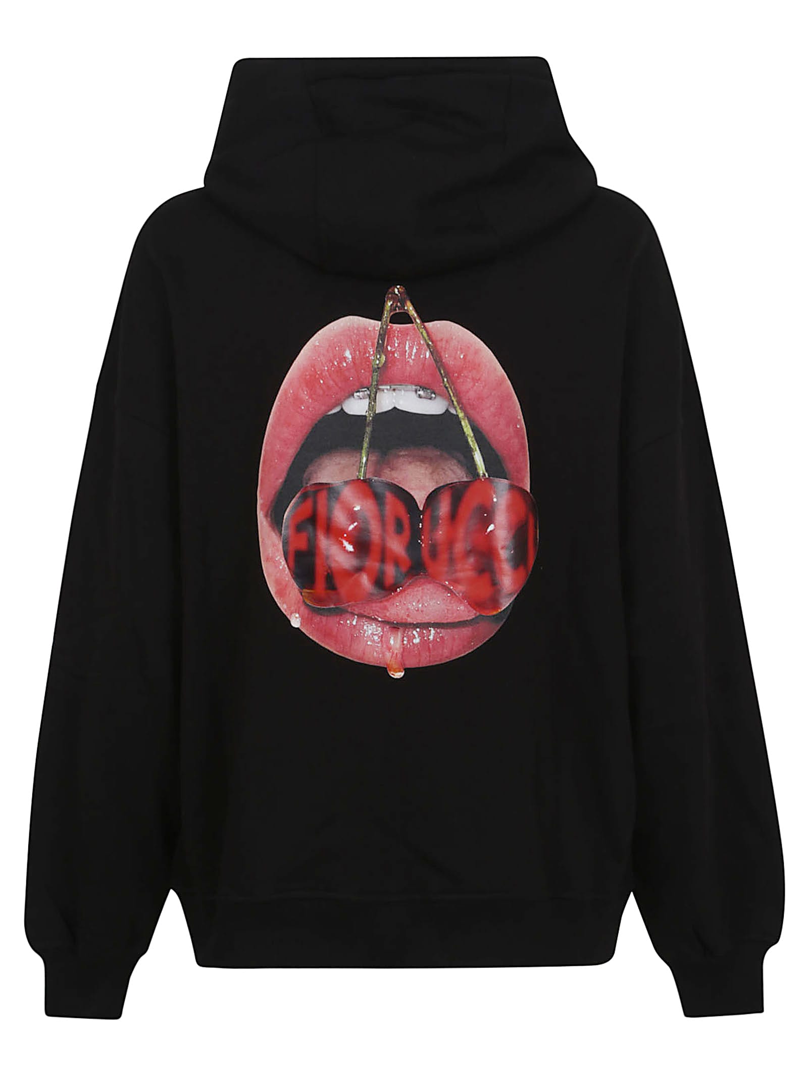 Fiorucci Mouth Print Relaxed Fit Hoodie In Black