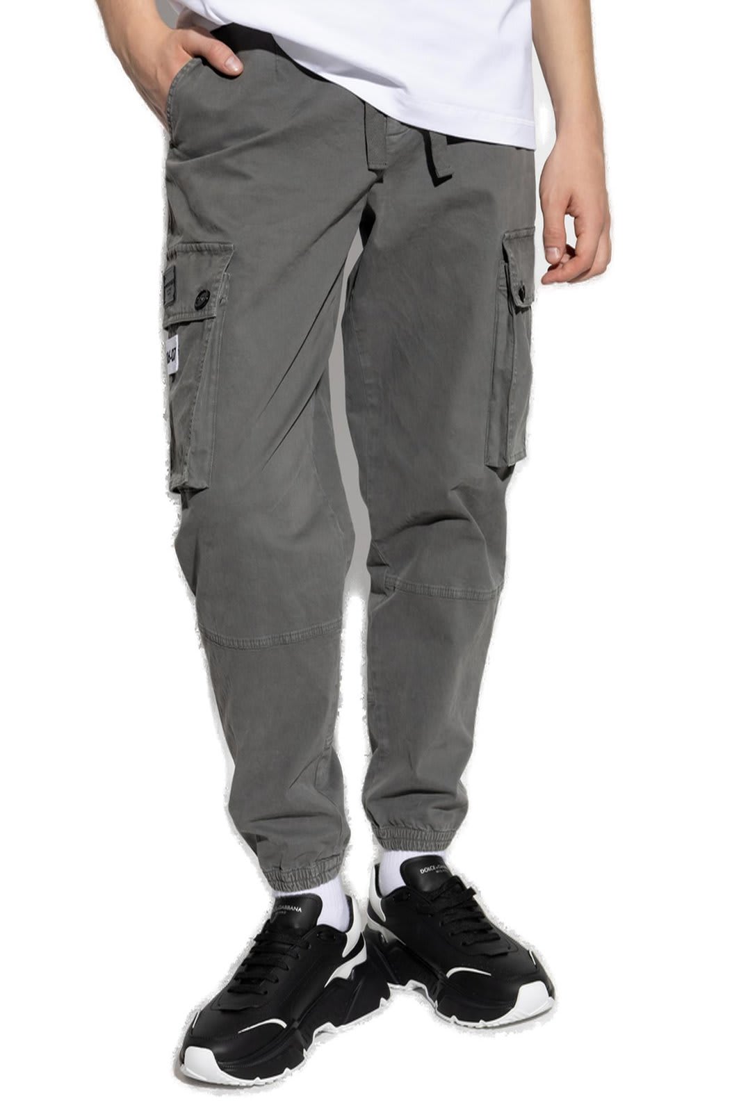 Shop Dolce & Gabbana Logo Patch Drawstring Pants In Light Grey