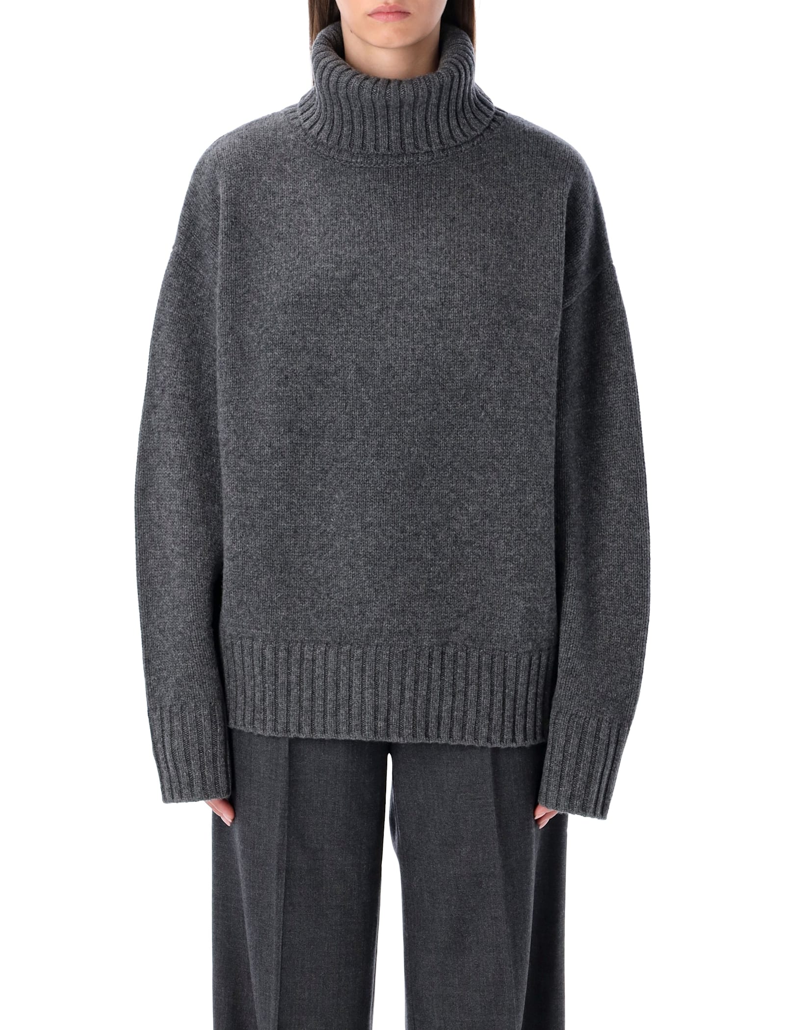 Rhea Costa Rhea Heavy Grey Wool Turtleneck Sweater In Gray