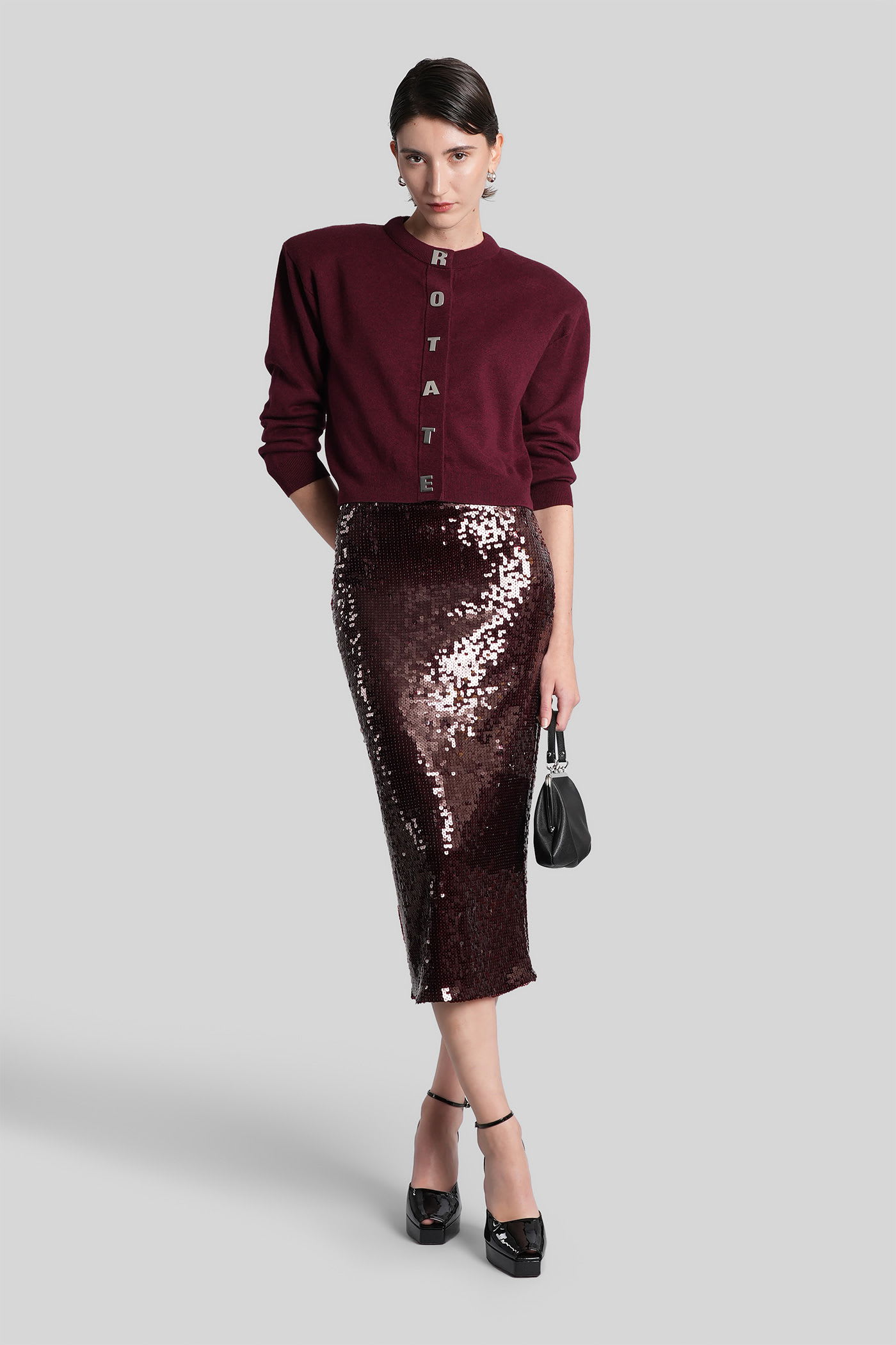 Rotate Birger Christensen Cardigan In Bordeaux Cotton In Multi