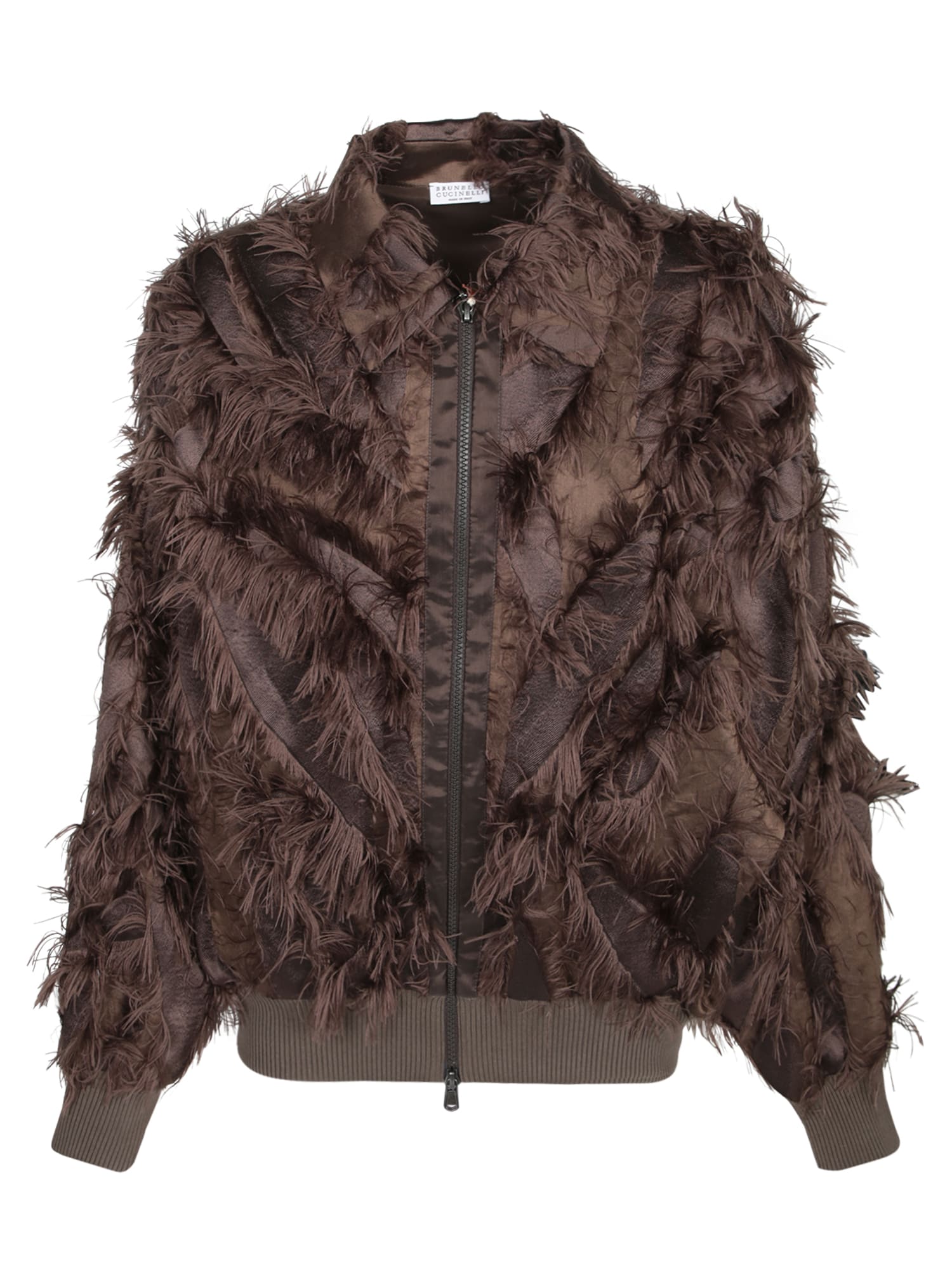 Brunello Cucinelli T Moro Georgette Zip Cardigan In Brown
