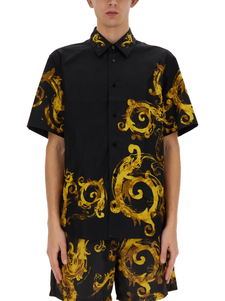 Shop Versace Jeans Couture Baroque Print Shirt In Black/gold