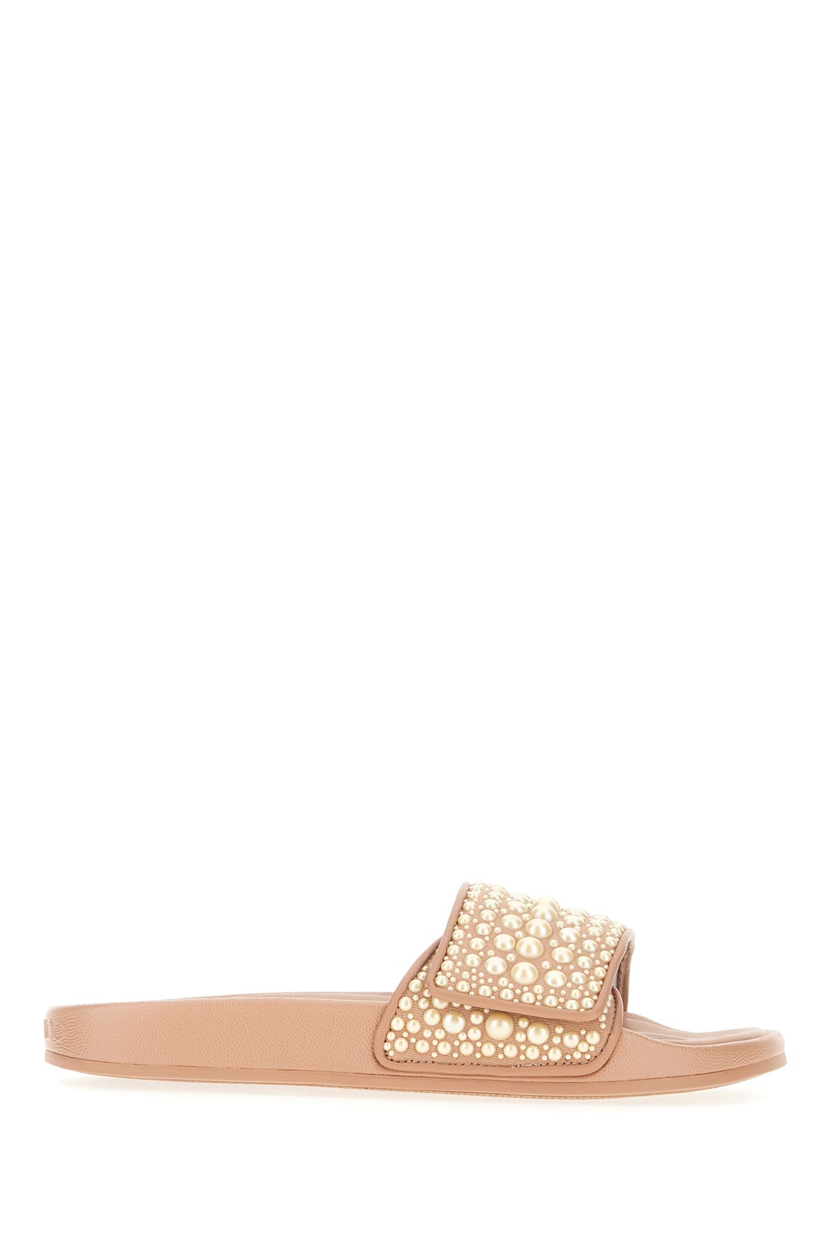 Jimmy Choo Biscuit Canvas And Leather Fitz/f Slippers In Pink