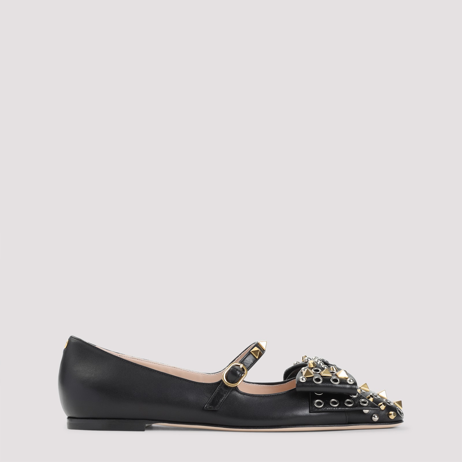 Valentino Garavani Leather Ballerinas With Stud Detailing In Black