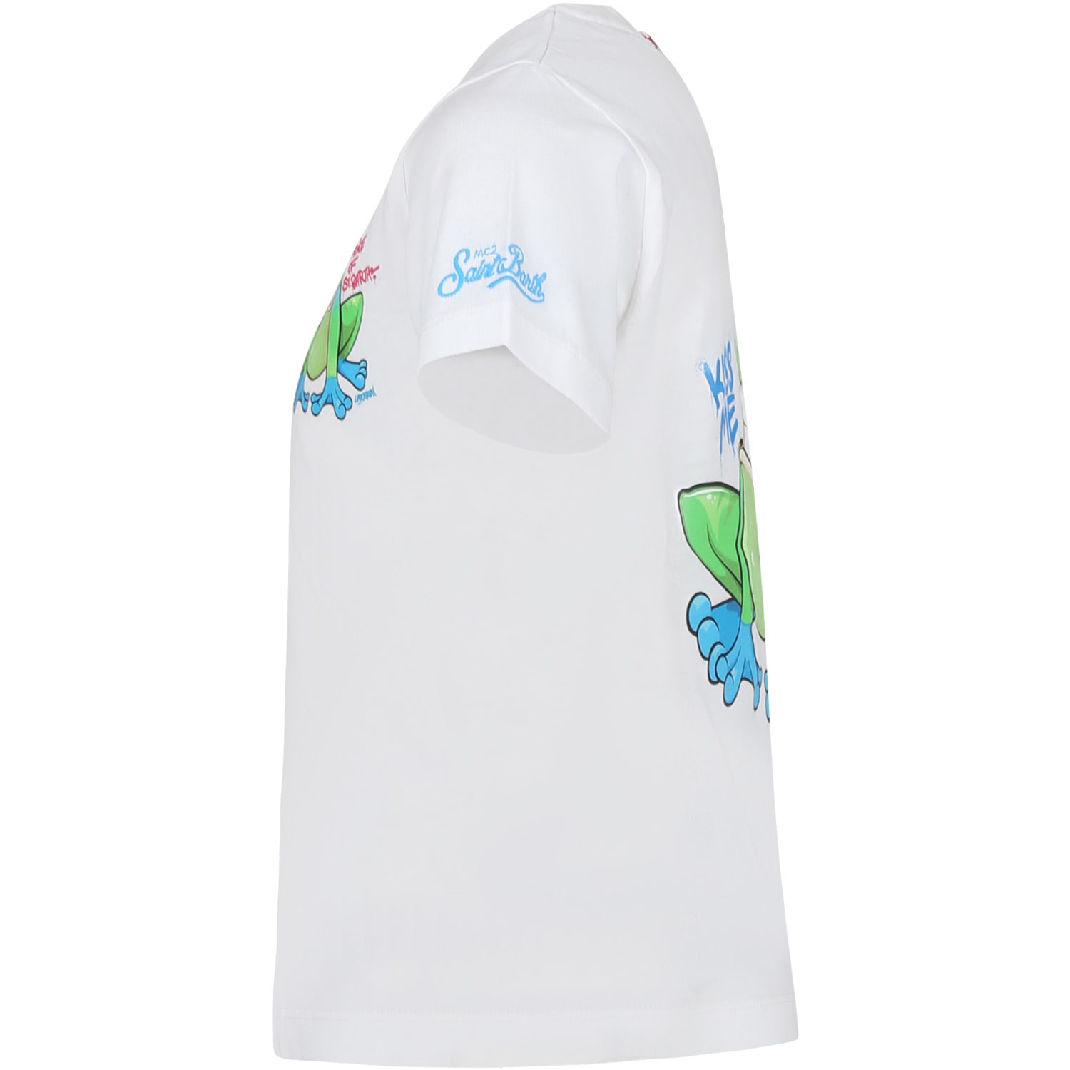 Shop Mc2 Saint Barth White T-shirt For Boy With Frog And Logo