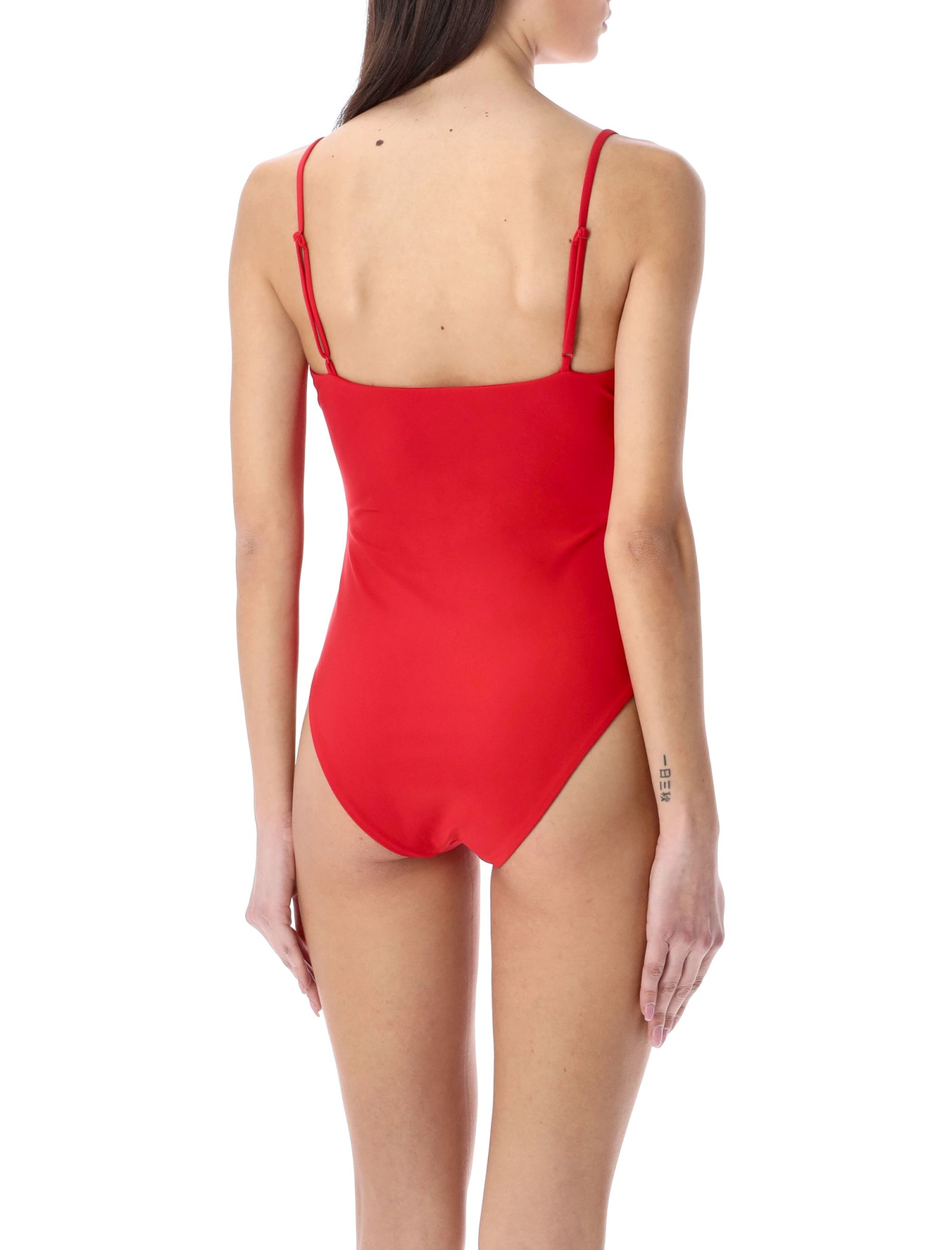 Shop Magda Butrym Retro Bustier Swimsuit In Red