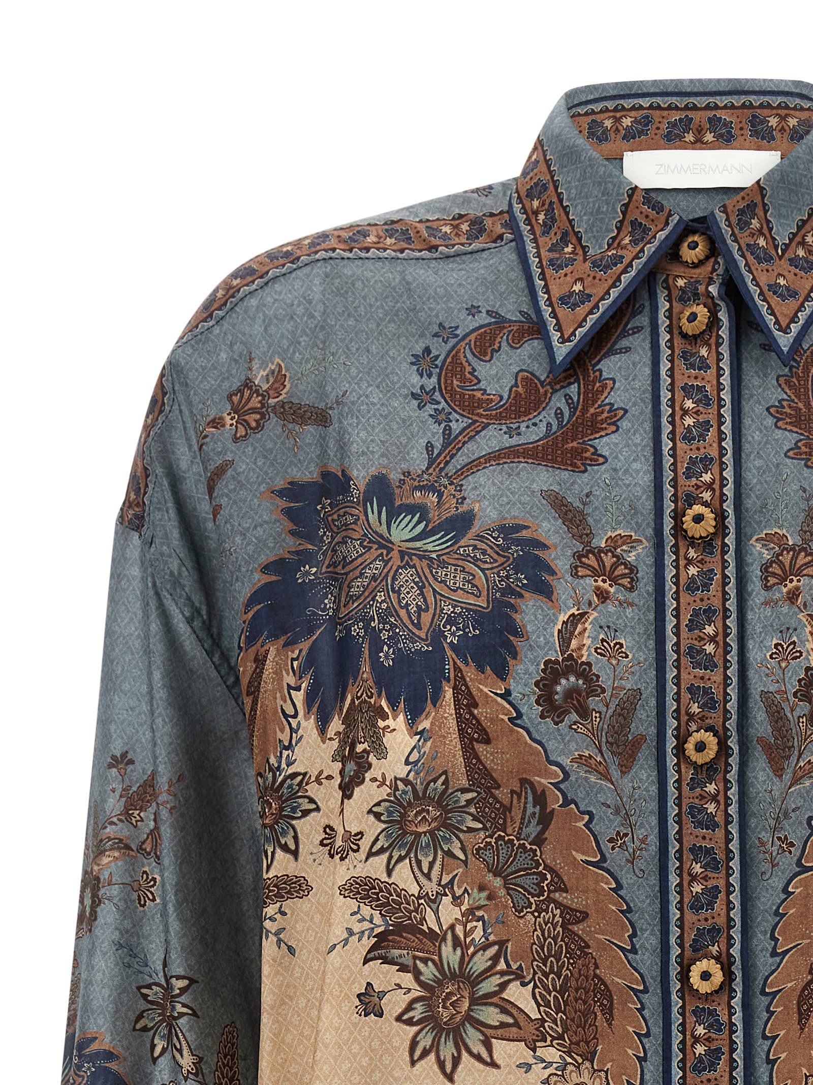 Zimmermann Ascension Manstyle Printed Silk Shirt In Multi