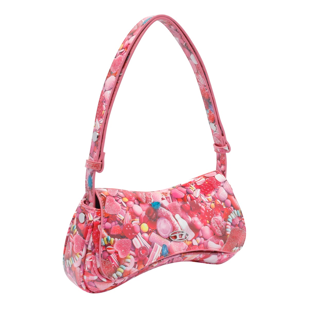 Diesel 'play' Pink Handbag With Oval D Logo Plaque On The Front And All-over Graphic Print In Pink White