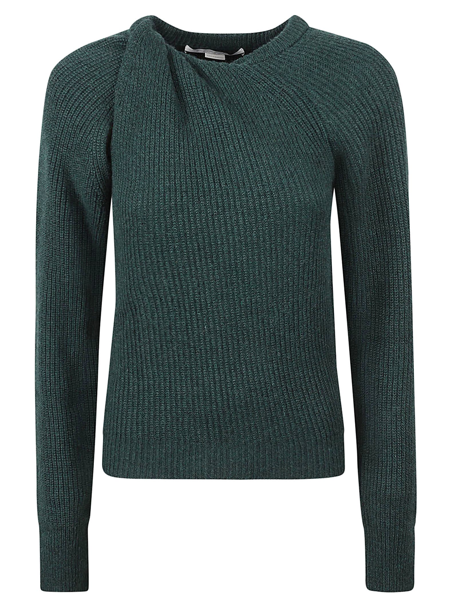 Stella Mccartney Cashmere Rib Knit Twisted Sweater In Forest Green