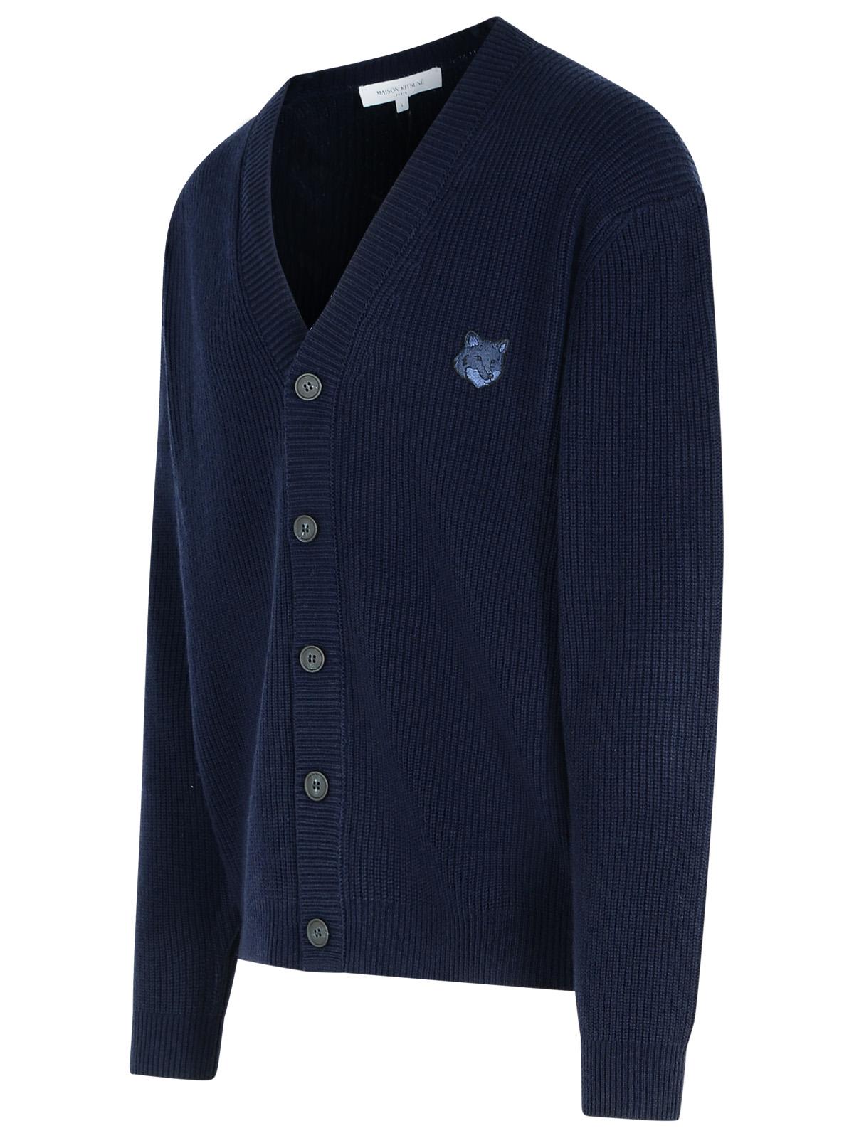 Shop Maison Kitsuné Cardigan In Navy Wool Blend In Blue