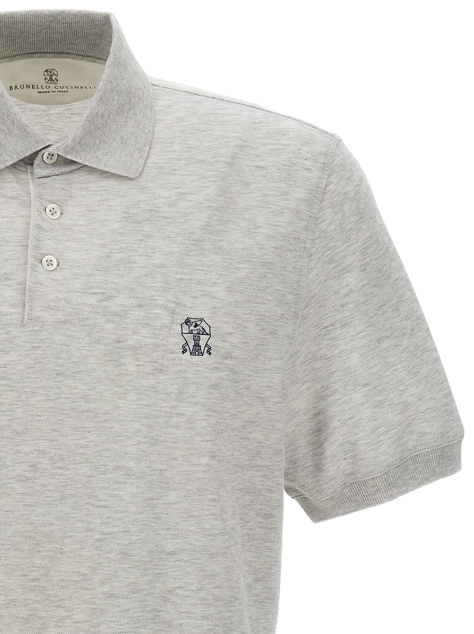 Shop Brunello Cucinelli Logo Print Polo Shirt  In White/blu