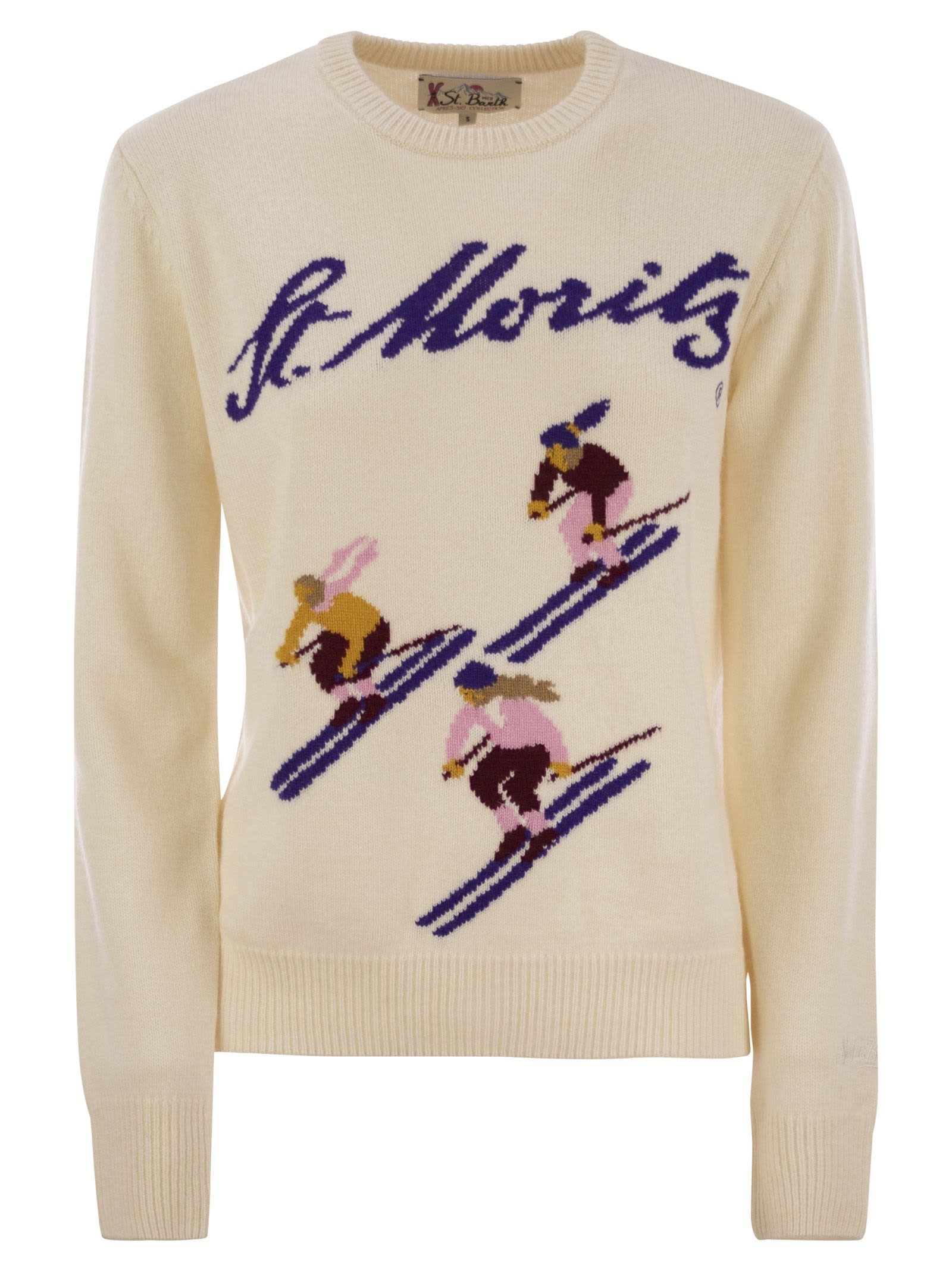 Shop Mc2 Saint Barth New Queen - Sweater With Jacquard Print St. Moritz In Cream