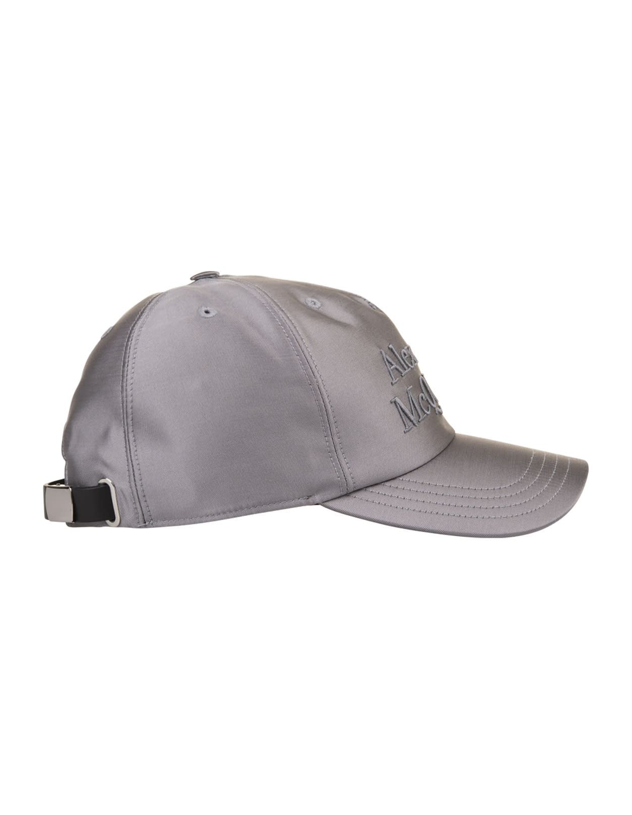 Shop Alexander Mcqueen Grey Silk Blend Baseball Cap With Front Logo