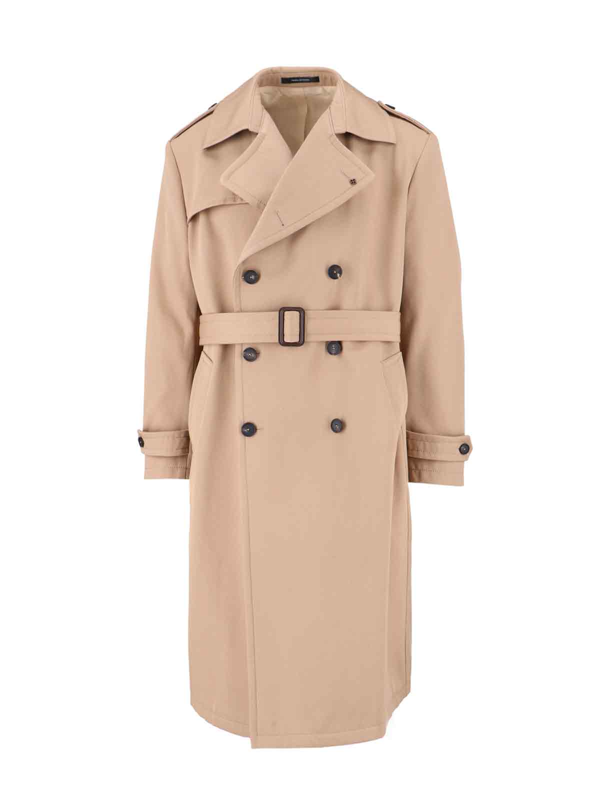 Tagliatore Double-breasted Beige Cotton Trench Coat With Adjustable Belt In Multi