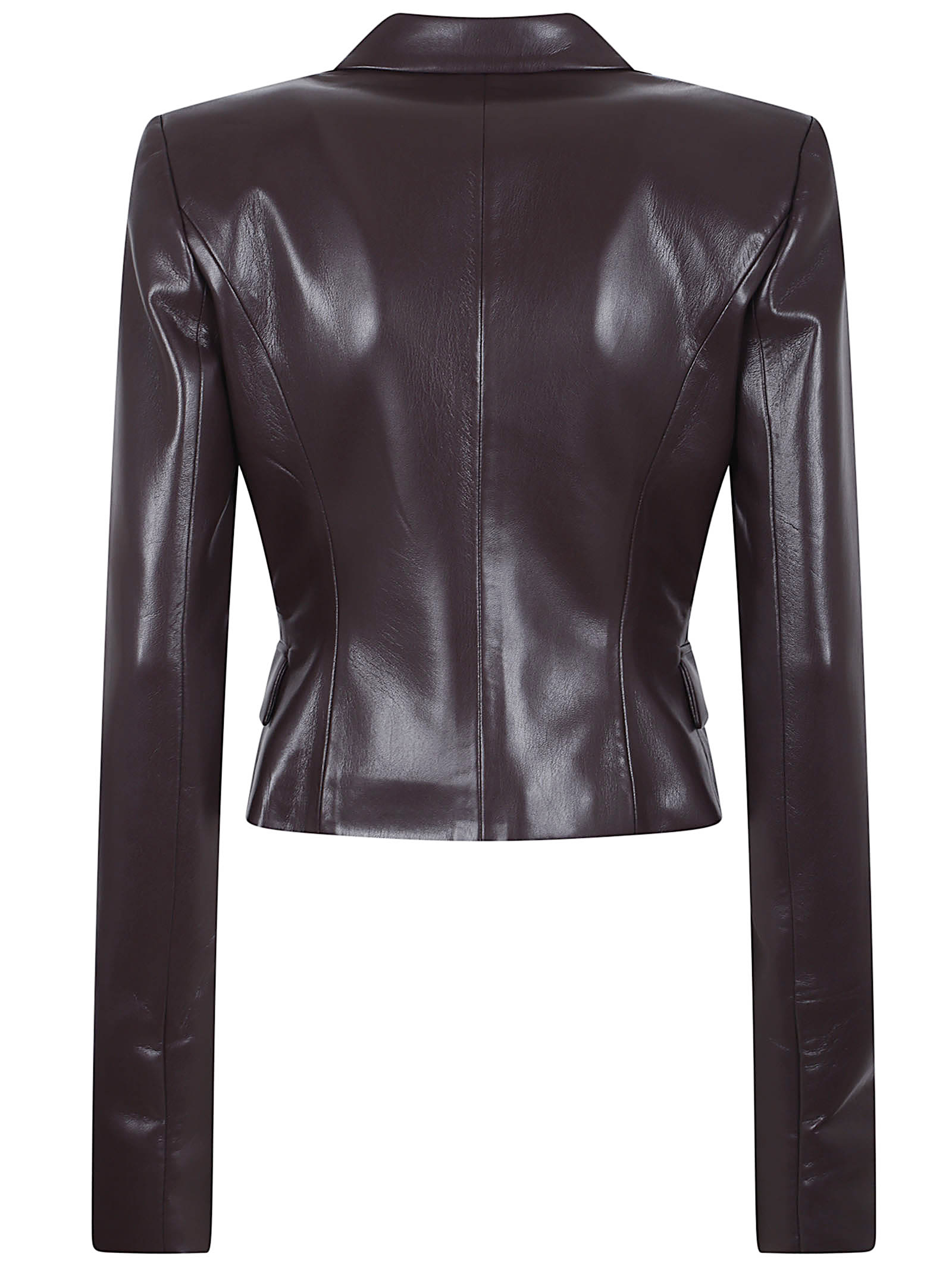 The Andamane Cropped Vegan Leather Blazer In Brown