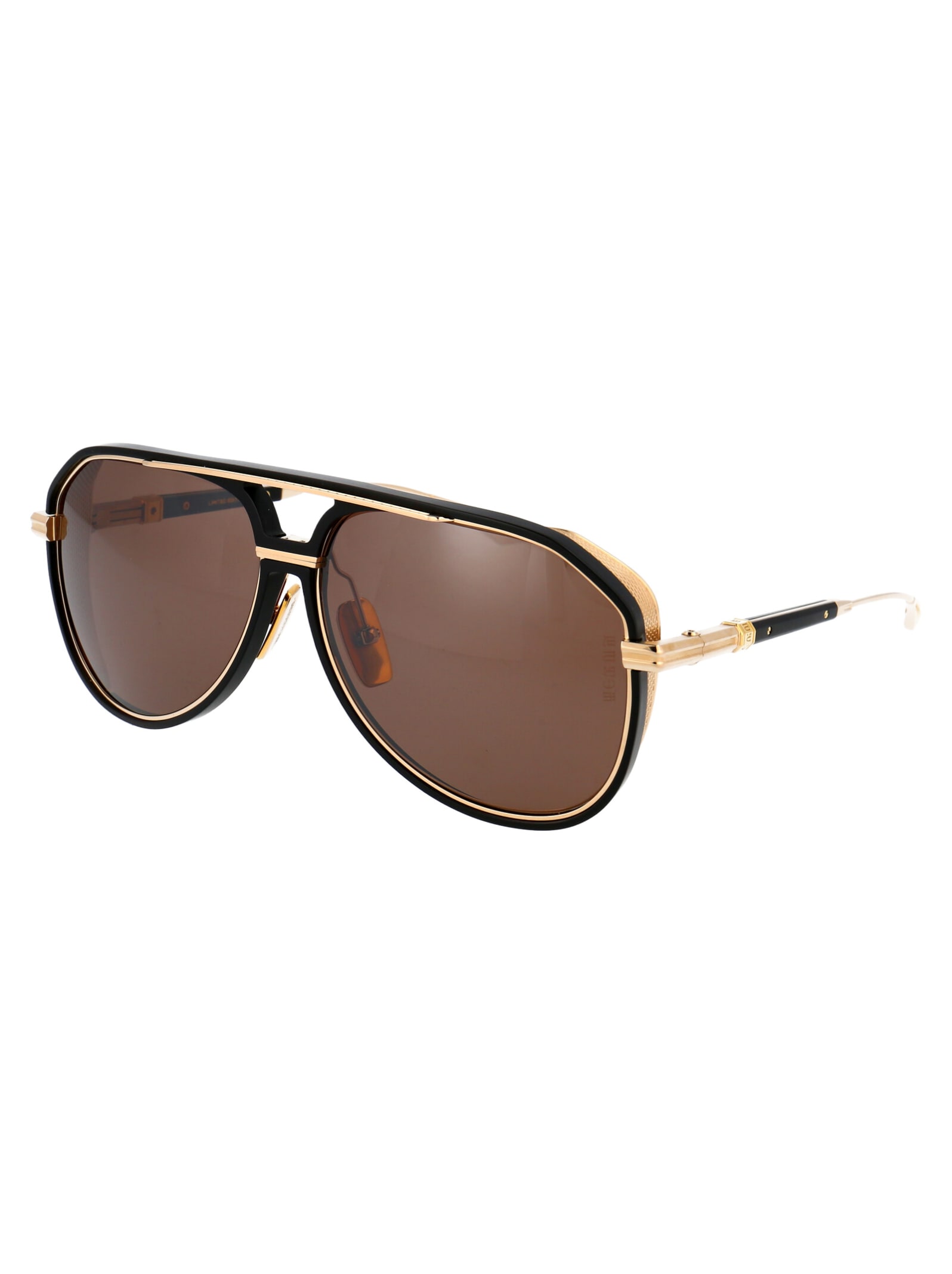 Shop Dita Eplx.2 Sunglasses In Gold Matte Black W/ Dark Brown Polarized Black Flash Mirror
