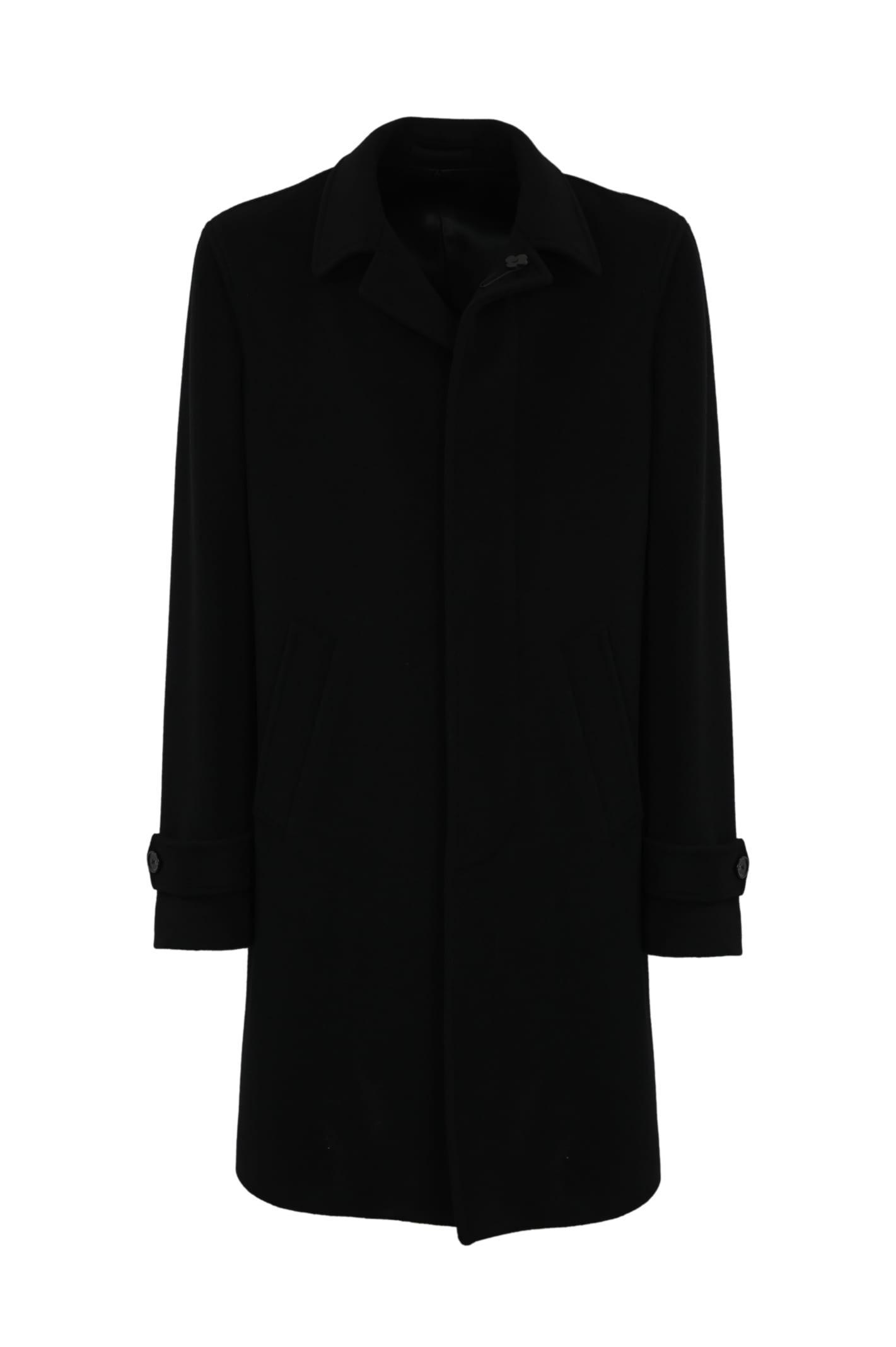 Shop Lardini 5-button Trench Coat In Black Wool In Nero