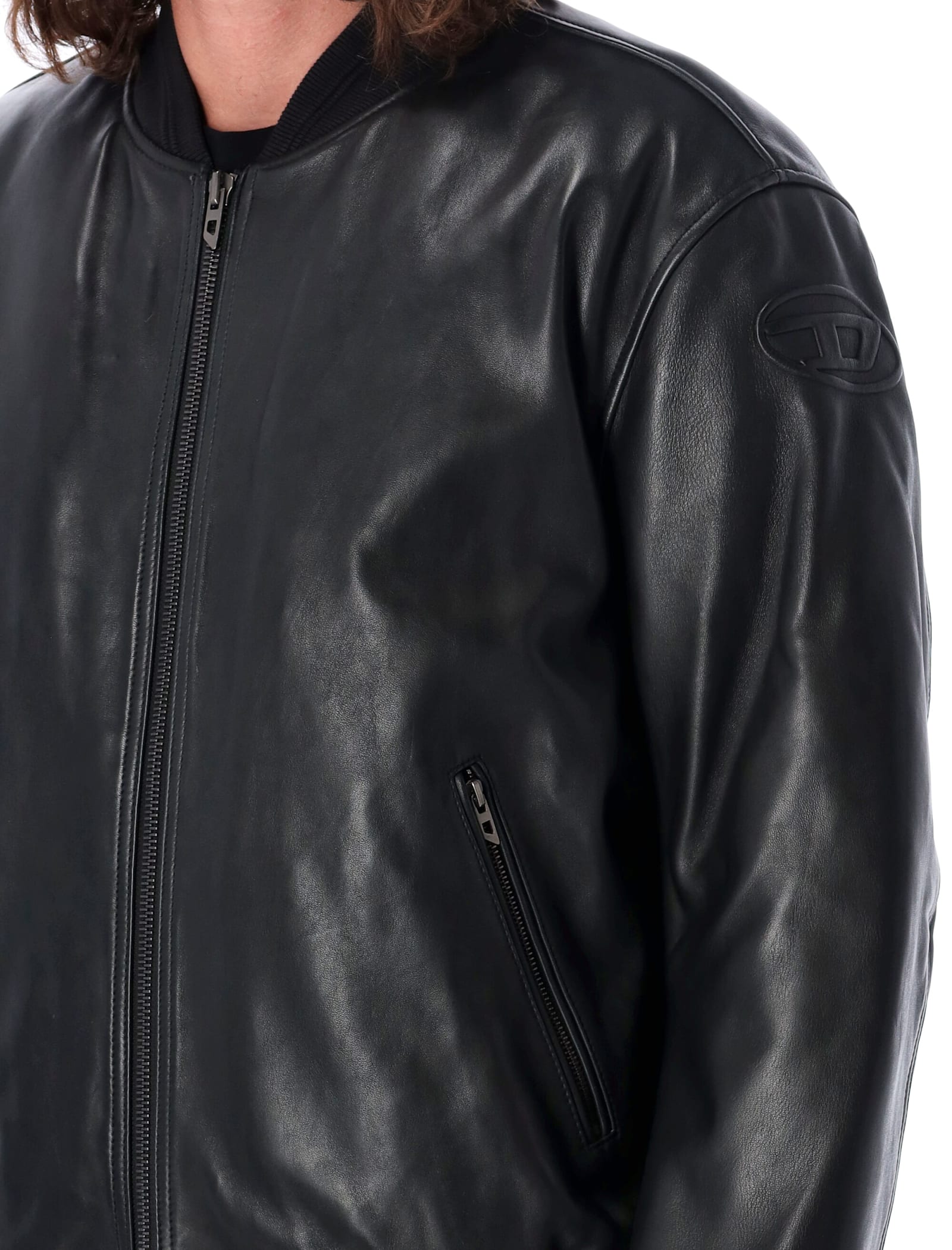 Shop Diesel L-khan Leather Bomber In Black