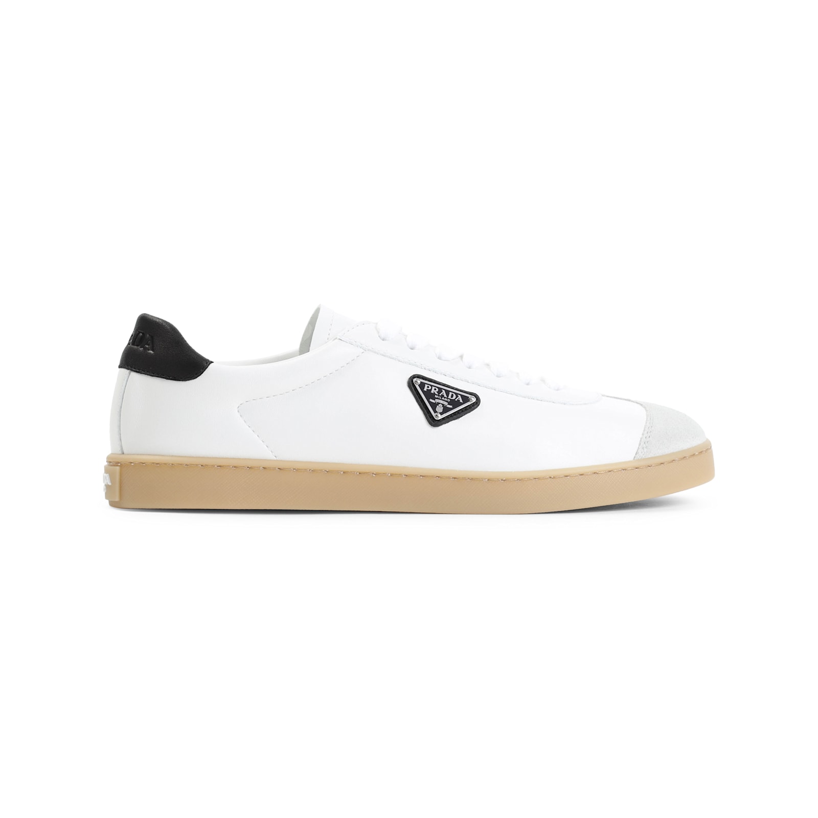 Prada Lane Leather Low-top Sneakers In Bianco/nero