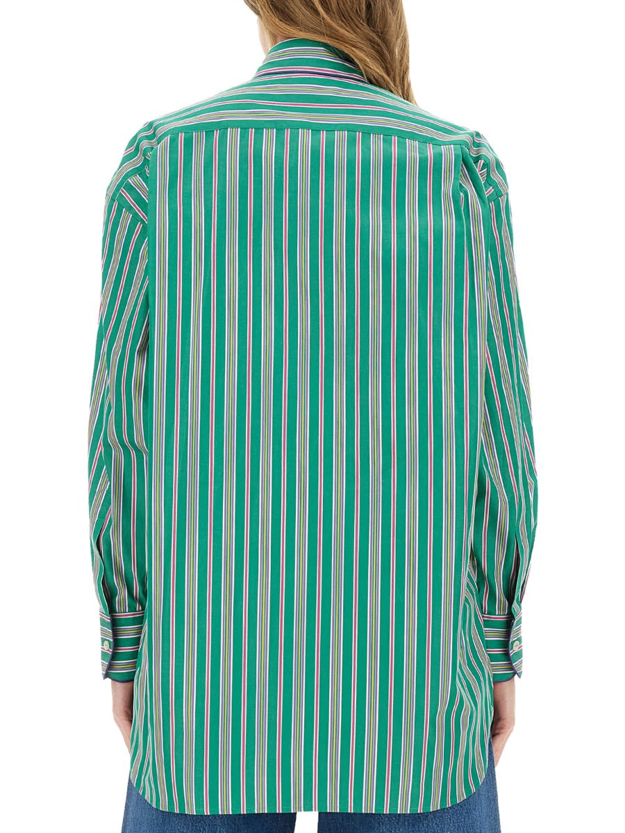 Etro Pocketed Collared Striped Long Sleeve Top In Green