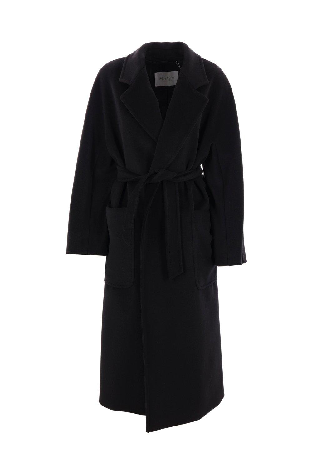 Shop Max Mara Belted Long-sleeved Coat In Nero