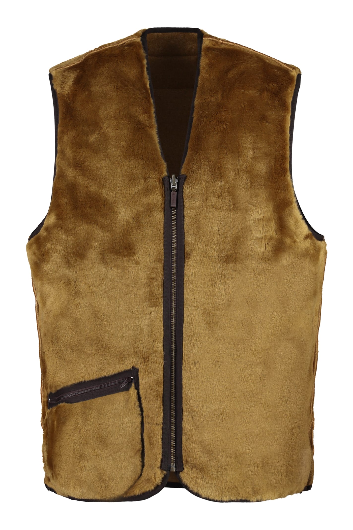 Shop Barbour Reversible Fleece Vest In Camel