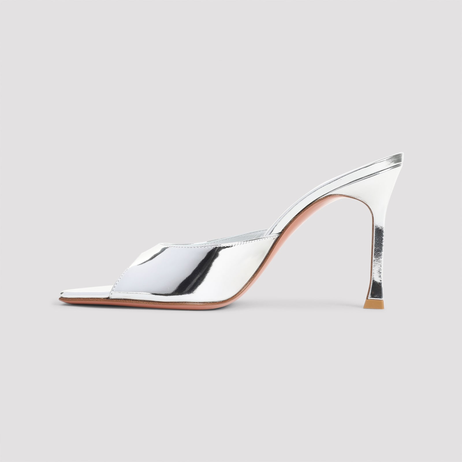 Amina Muaddi Silver Leather Alexa 95 Slippers In Metallic