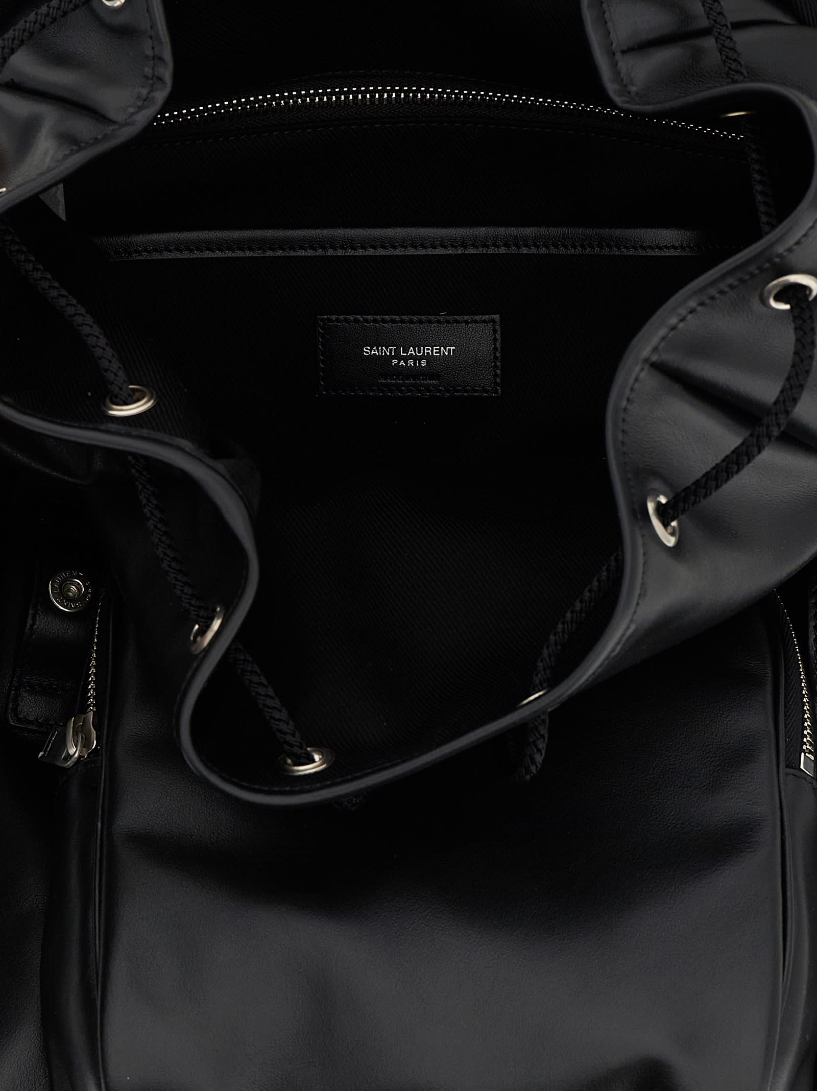 Saint Laurent Versatile Leather Backpack Featuring Zip Pocket In Black