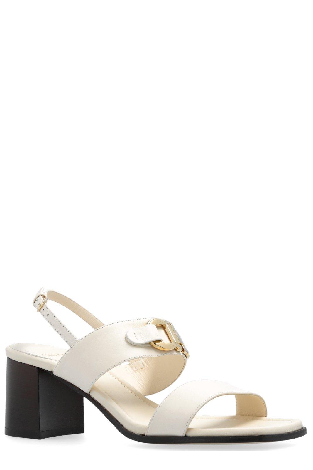 Shop Ferragamo Gancini-buckle Square-toe Sandals In White