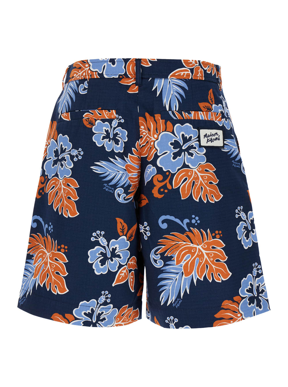 Shop Maison Kitsuné Blue Bermuda Shorts With Floral Print In Cotton Man