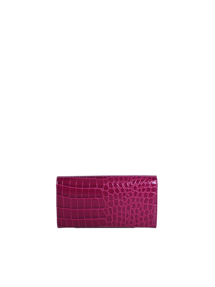 Shop V73 Perla Wallet With Crocodile Print In Fuchsia