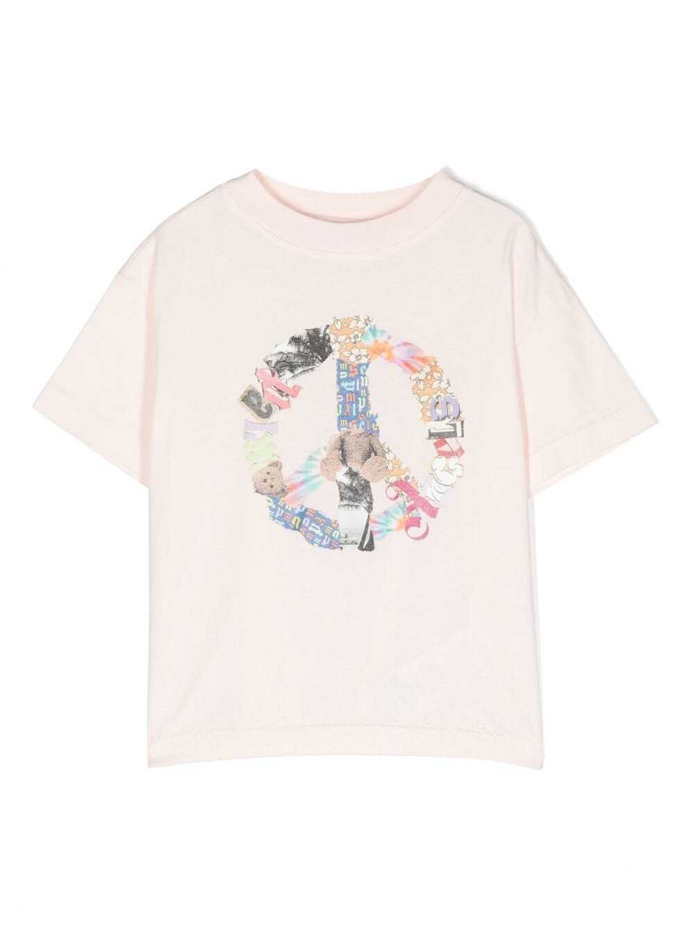 PALM ANGELS T-SHIRT WITH PEACE GRAPHIC PRINT ON THE FRONT IN PINK COTTON GIRL