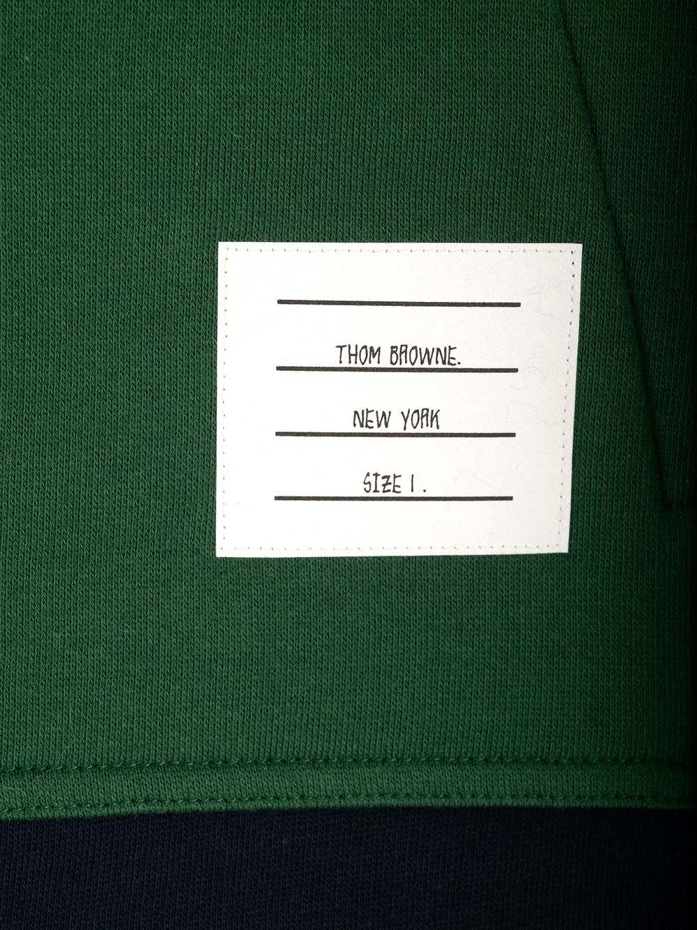 Thom Browne Panel Hooded Sweatshirt With Kangaroo Pocket In Blue