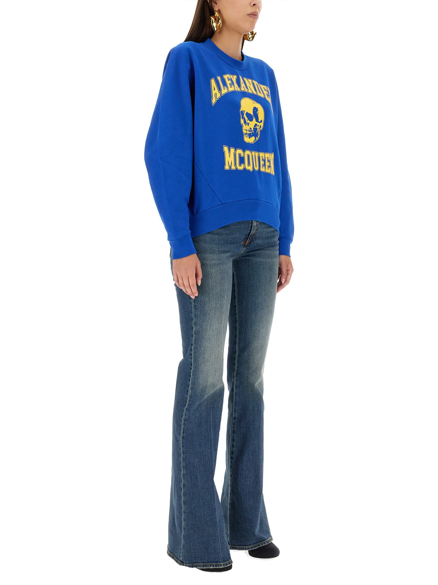 Alexander Mcqueen Women's Varsiity Skull Sweatshirt In Blu