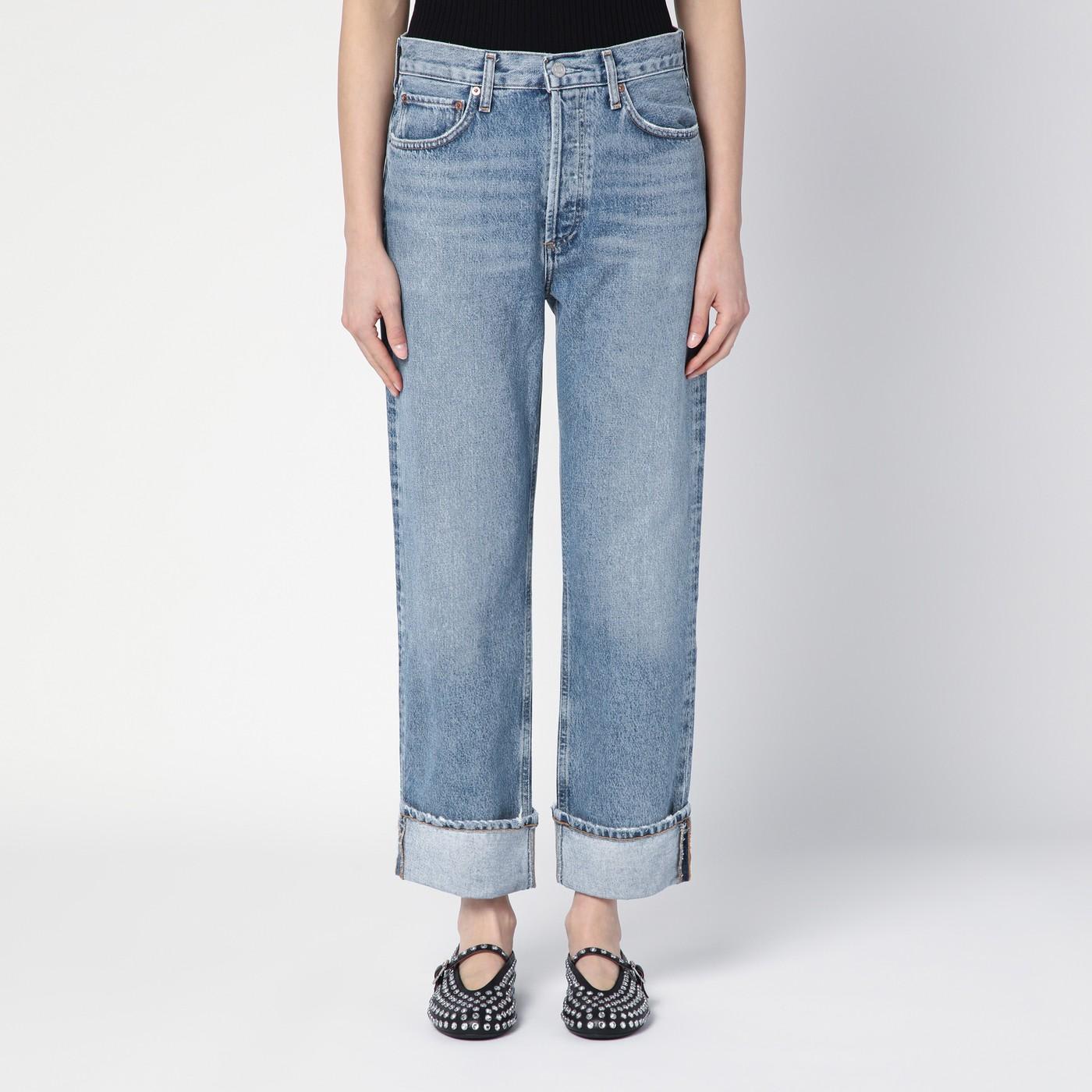 Shop Agolde Light Blue Fran Jeans In Organic Denim With Turn-ups