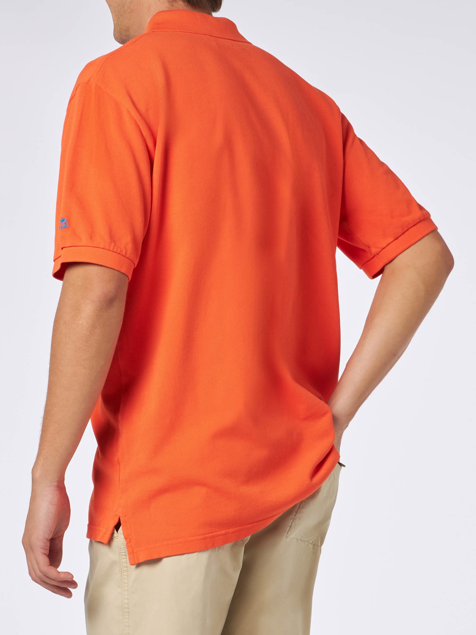 Mc2 Saint Barth Man Orange Piquet Polo With St. Barth Logo And Vintage Effect In Orange