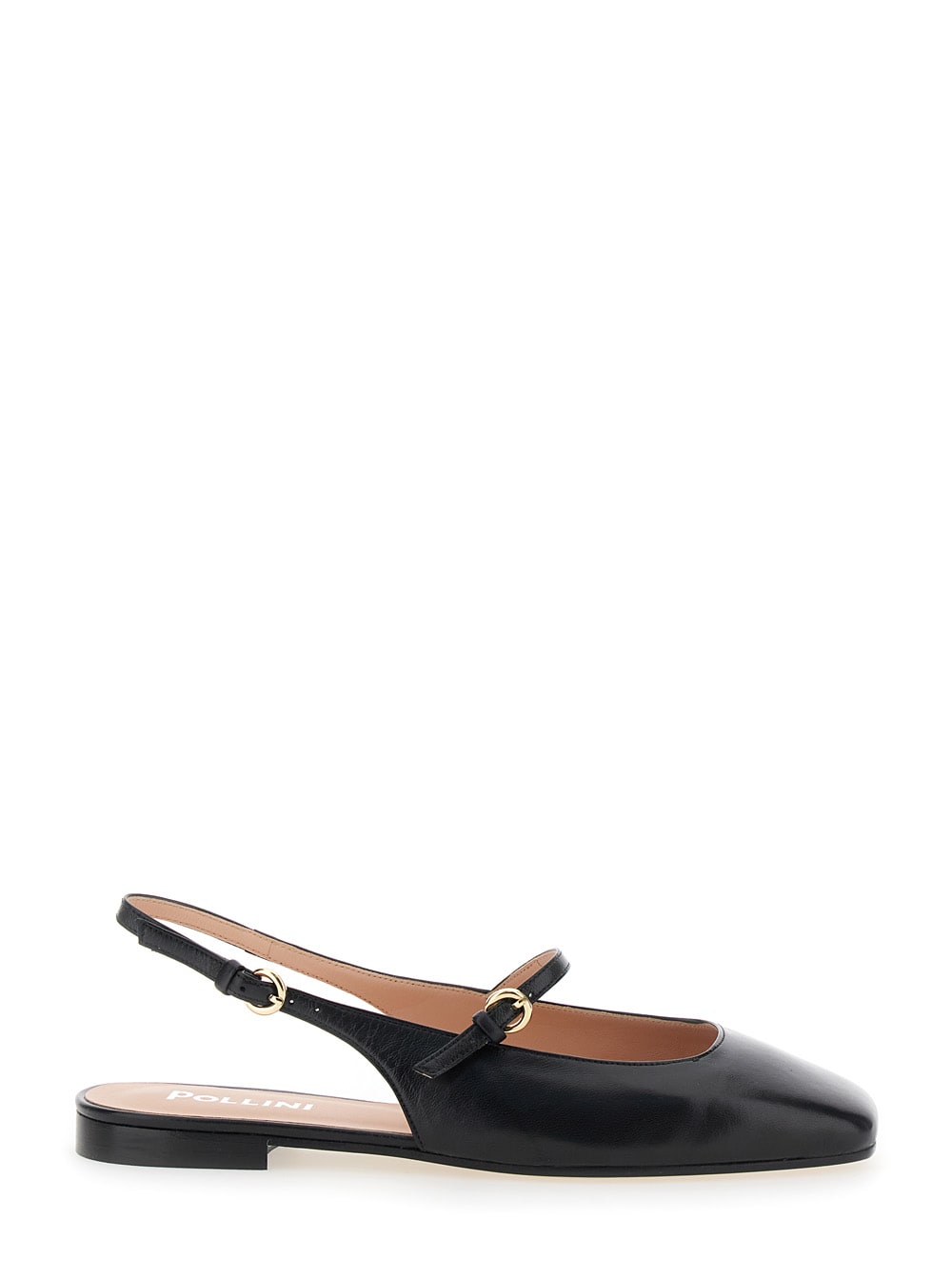 Black Slingback Ballerinas With Adjustable Strap In Leather Woman