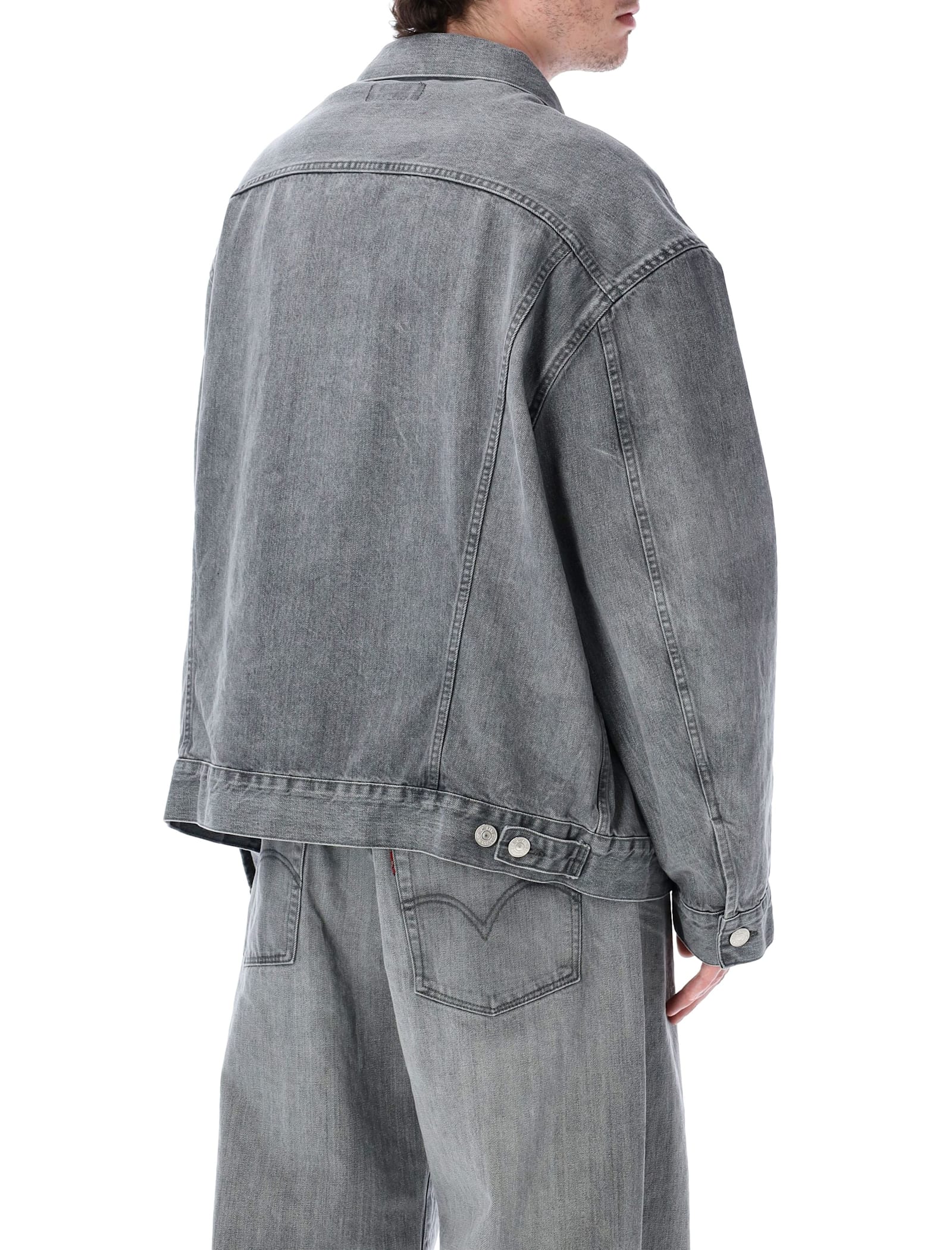Junya Watanabe Washed Grey Oversized Denim Jacket In Gray