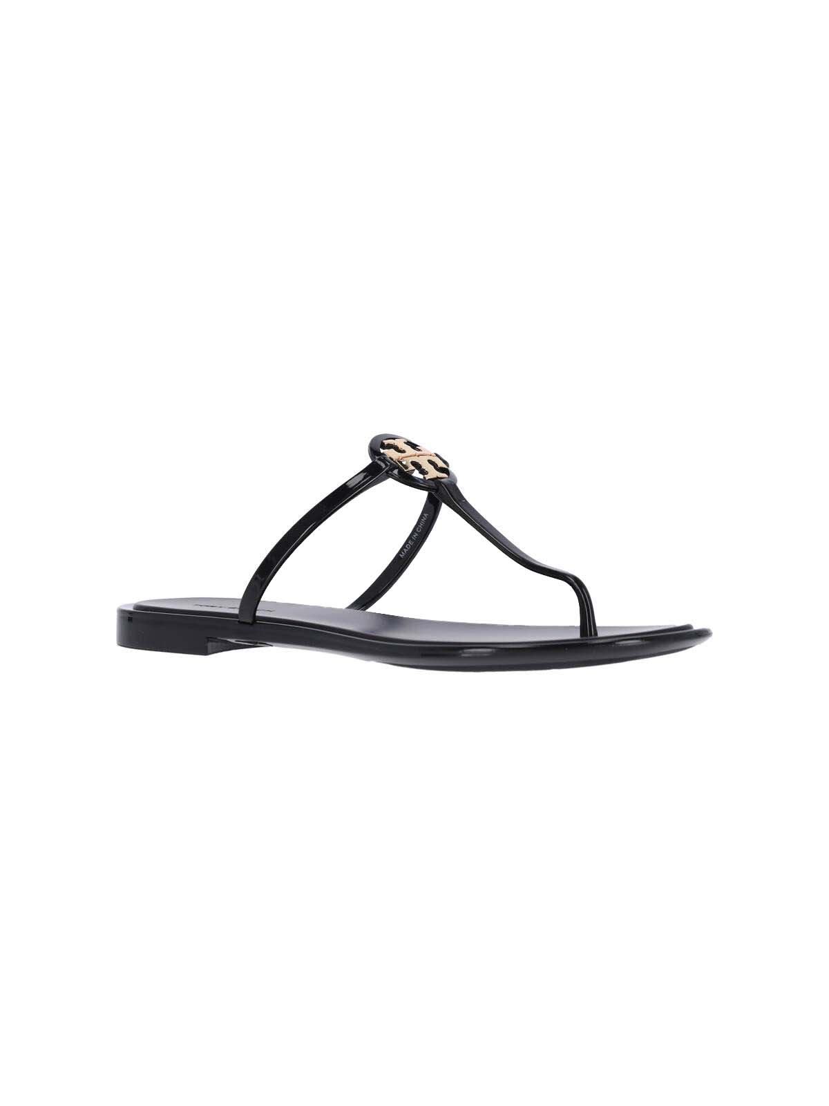 Tory Burch Black Leather Mini Miller Thong Slippers In Black