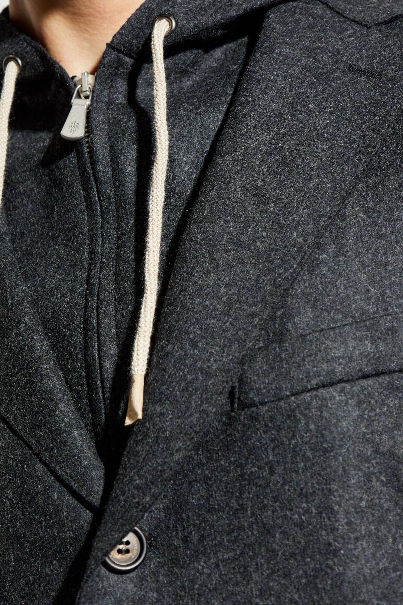 Eleventy Hooded Jacket With Front Pockets And Drawstring In Black