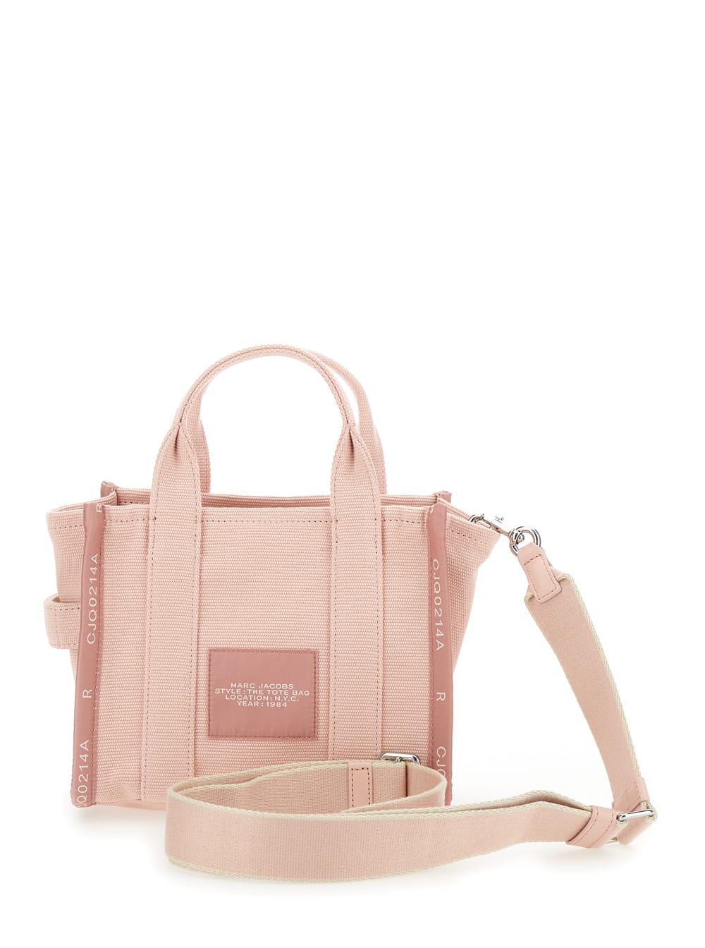 Shop Marc Jacobs Fuchsia The Small Tote Handbag With Jacquard Logo In Cotton Blend Canvas Woman In Pink