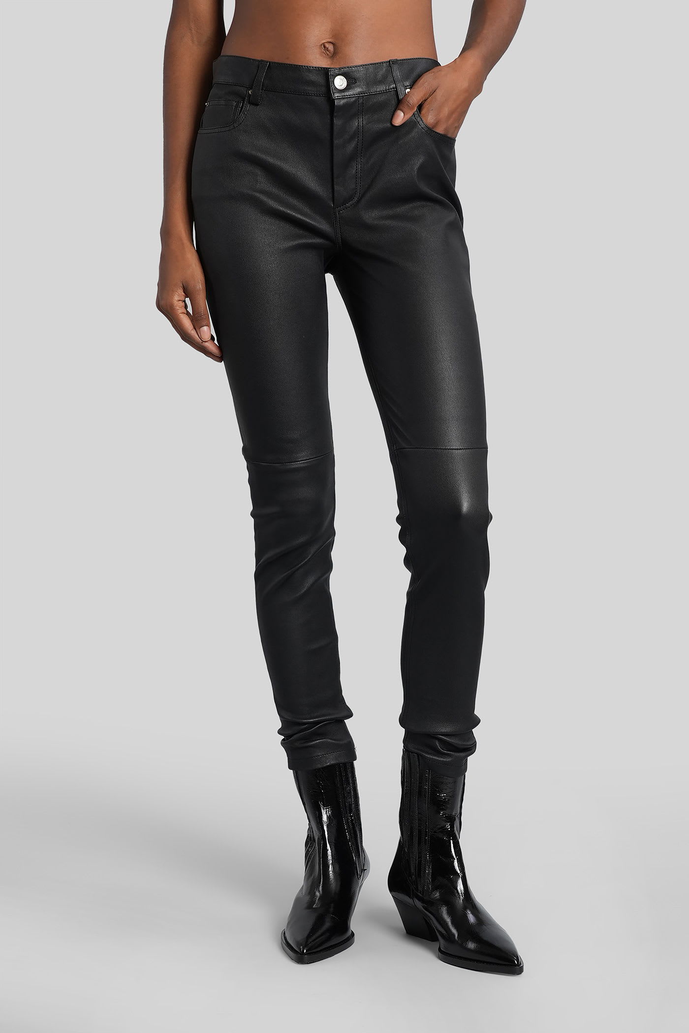 Iro Zaslim Pants In Black Leather In Black