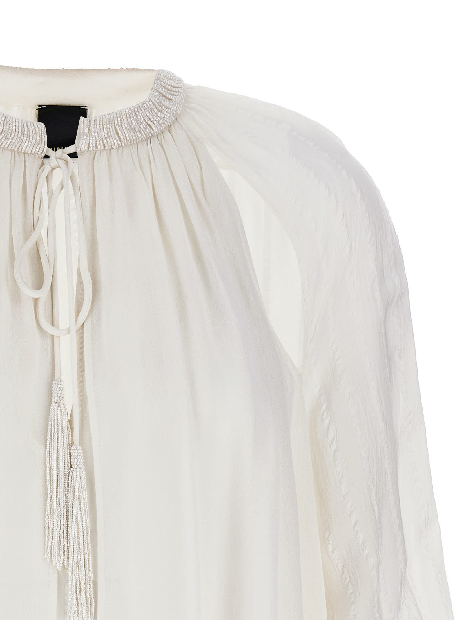 Pinko Layered Sheer Fabric Top With Tassel Detail In White