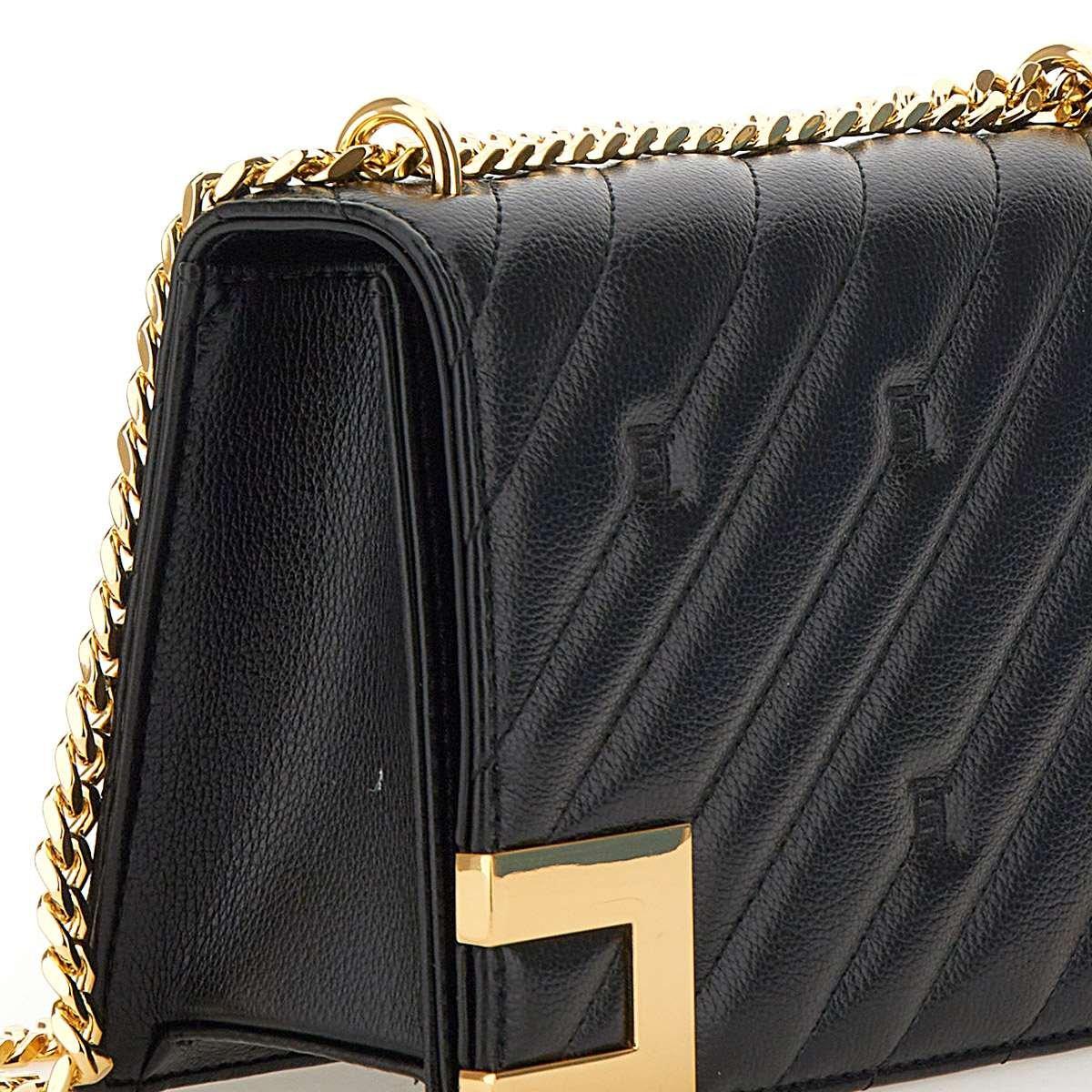 Shop Elisabetta Franchi Medium Quilted Chain-linked Crossbody Bag In Black