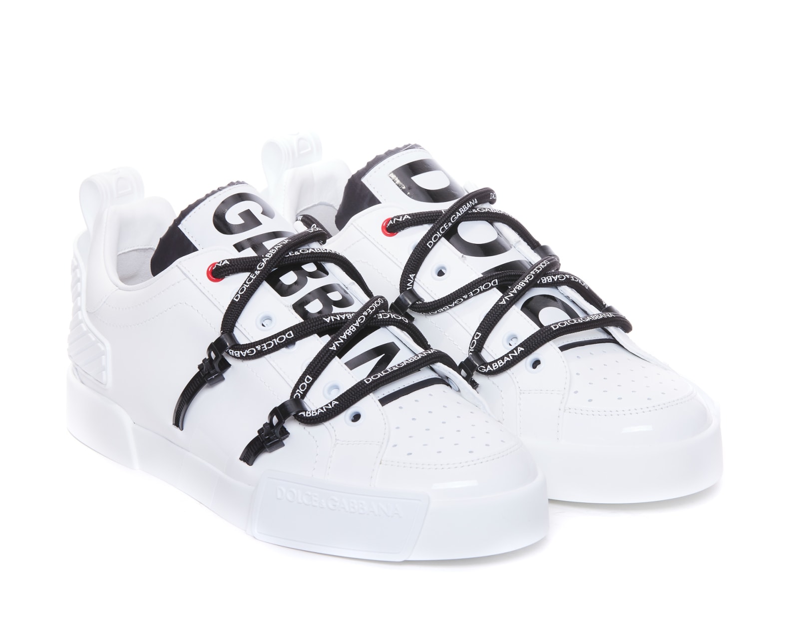 Shop Dolce & Gabbana Portofino Leather And Patent Sneakers In White